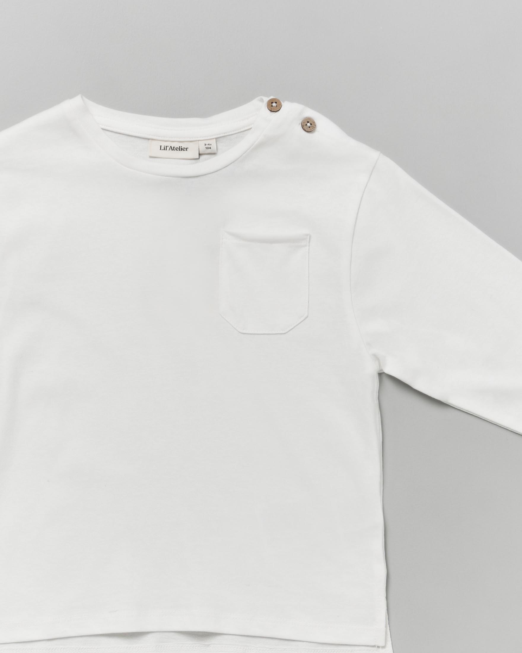 T-shirt Lil'Atelier in puro cotone bianca a maniche lunghe con taschino image