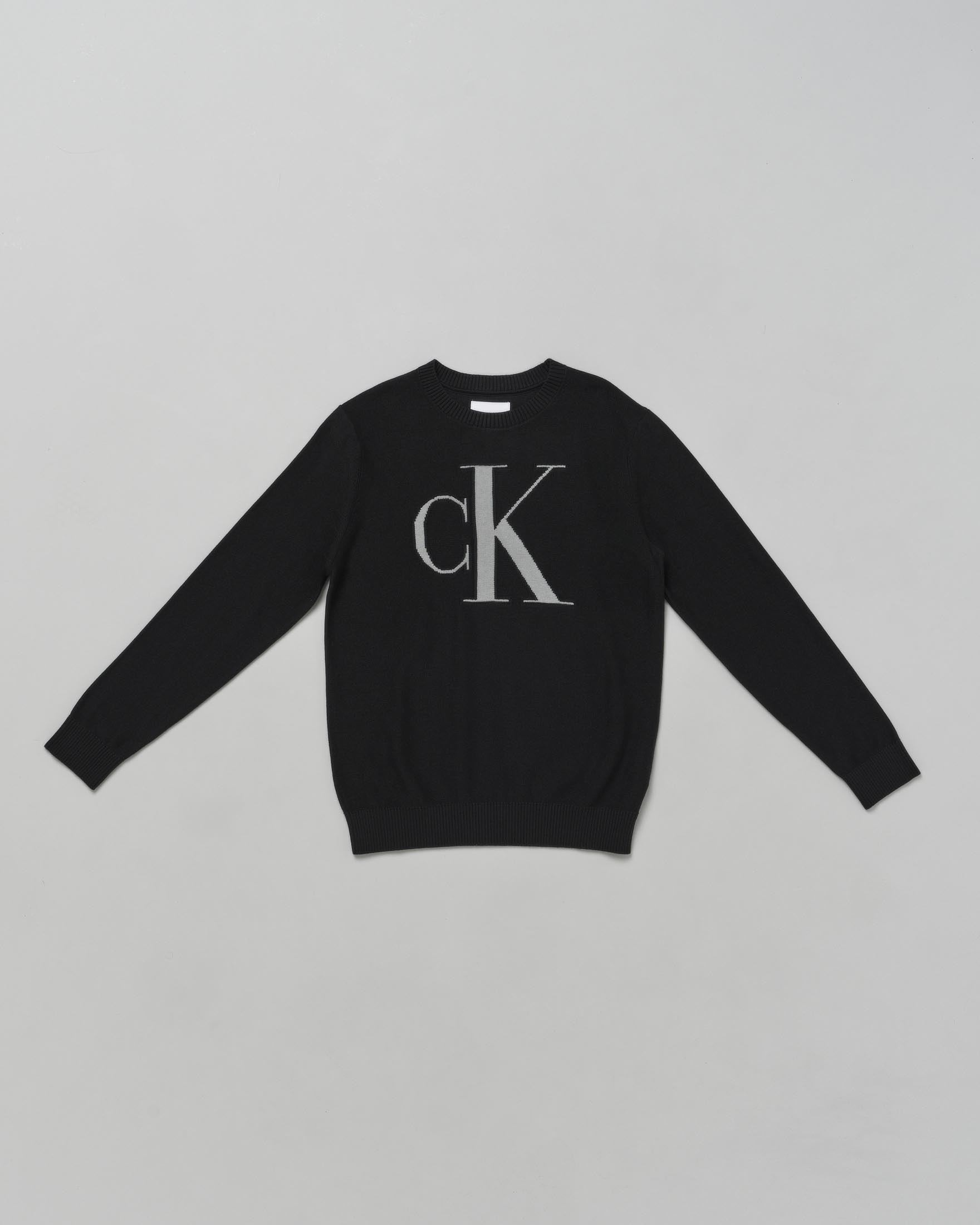 Maglia Calvin Klein nera in cotone con maxi logo salvia