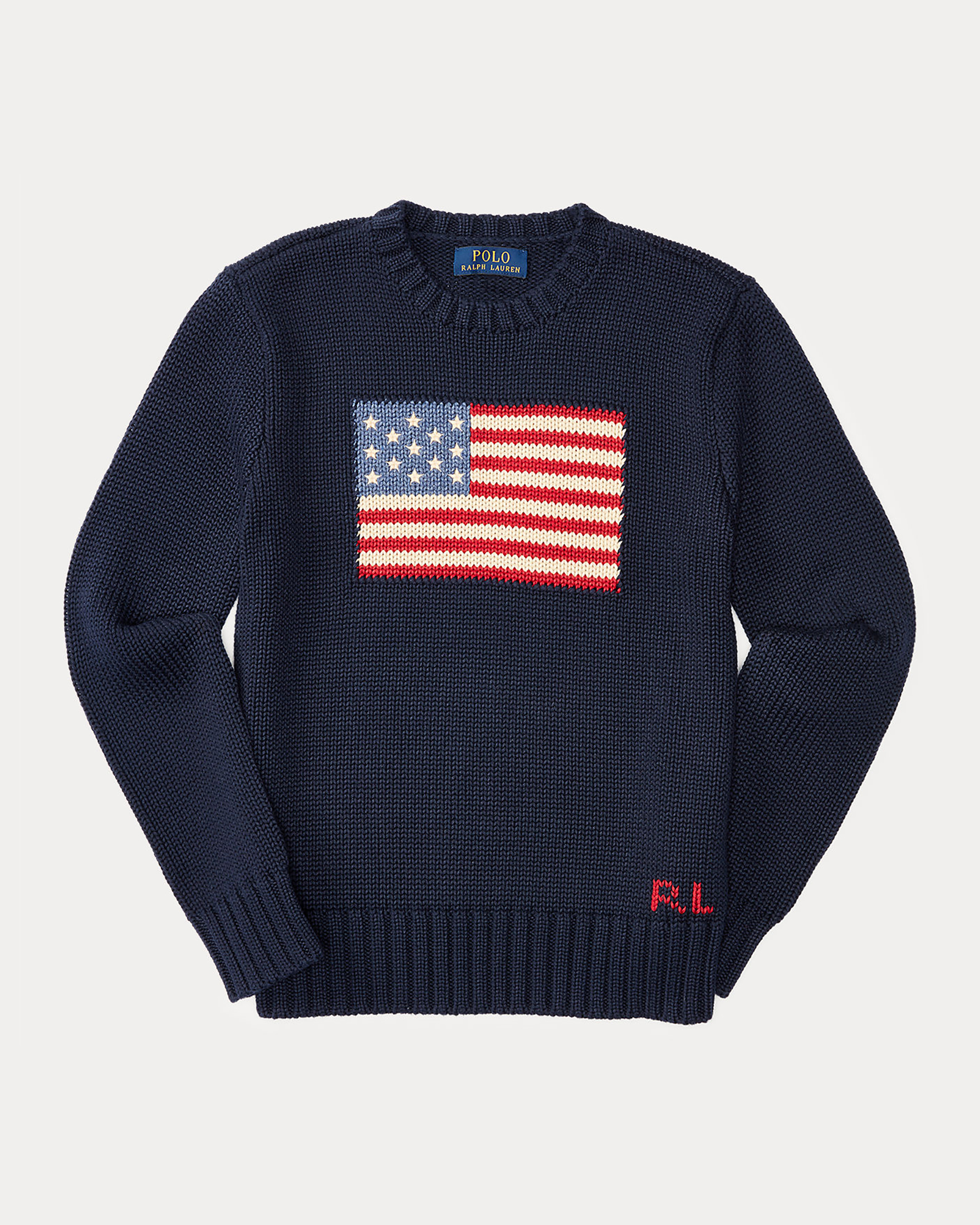 Maglia Polo Ralph Lauren blu in cotone con bandiera americana ricamata sul petto