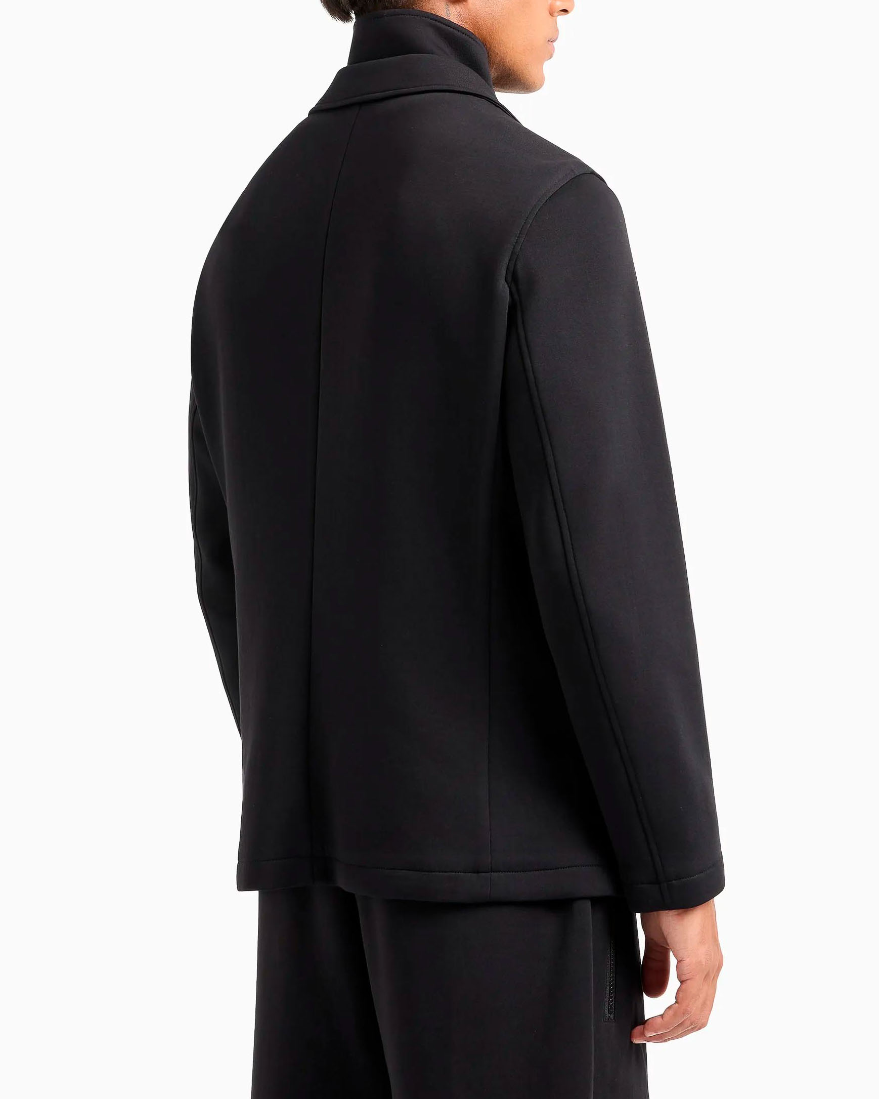 Blazer nero in interlock di cotone con davantino staccabile e chiusura a due bottoni image