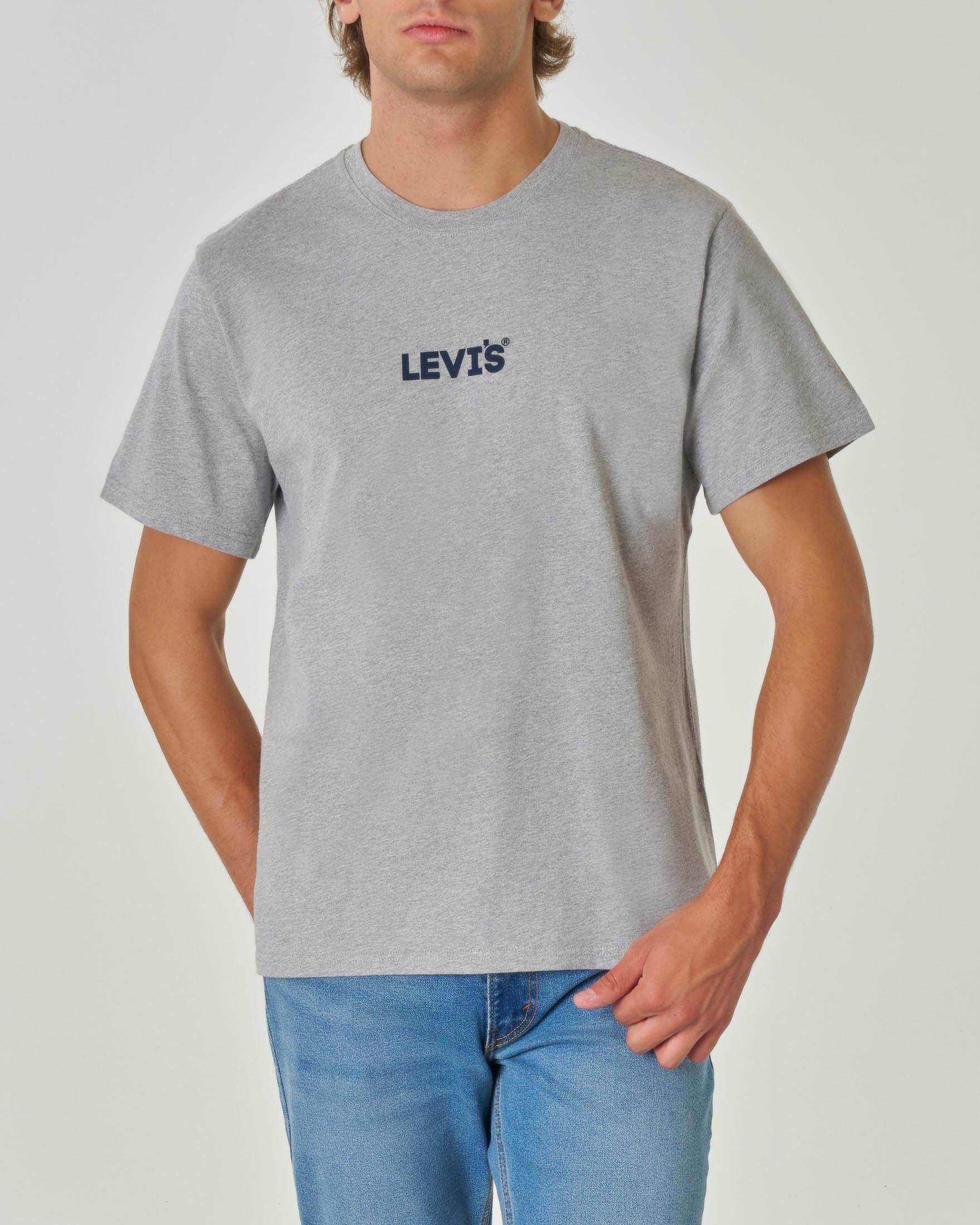 T-shirt grigia relaxed fit con stampa logo davanti e grafica floreale sul retro