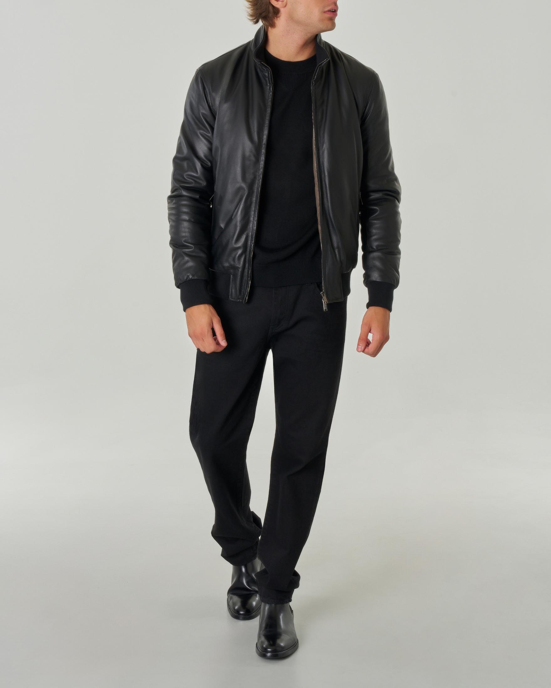 Giacca bomber in vera pelle nera imbottita in Thermore® image