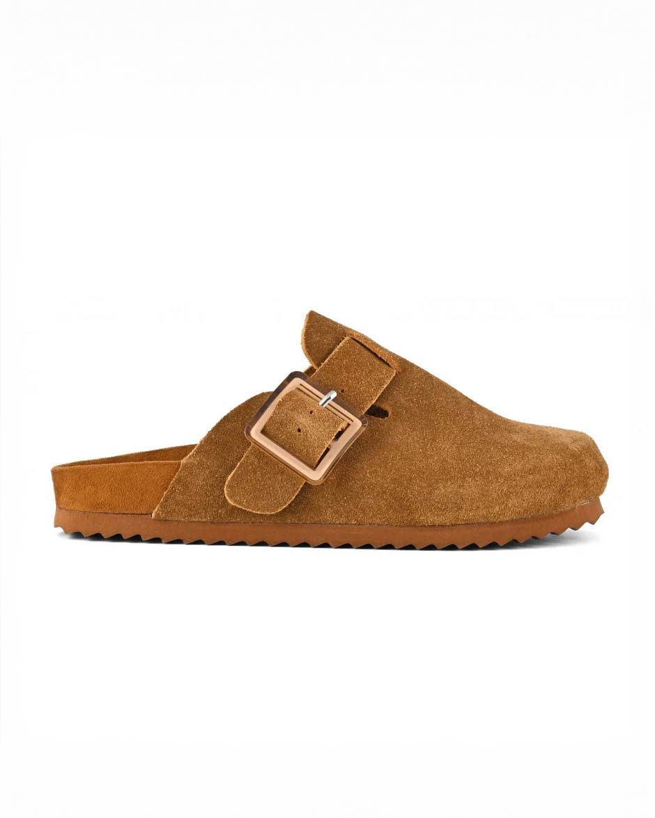 Sandali Sabot Color Sabbia In Suede Con Fibbia Laterale Di Chiusura Tono Su Tono Colors Of California