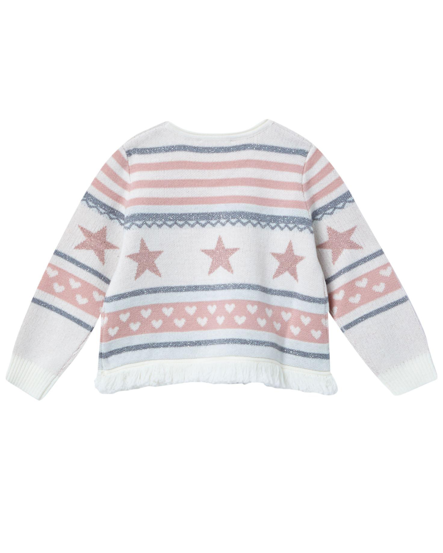 Maglia Liu-Jo in misto lana a fantasia rosa e grigia glitterata con orlo sfrangiato image