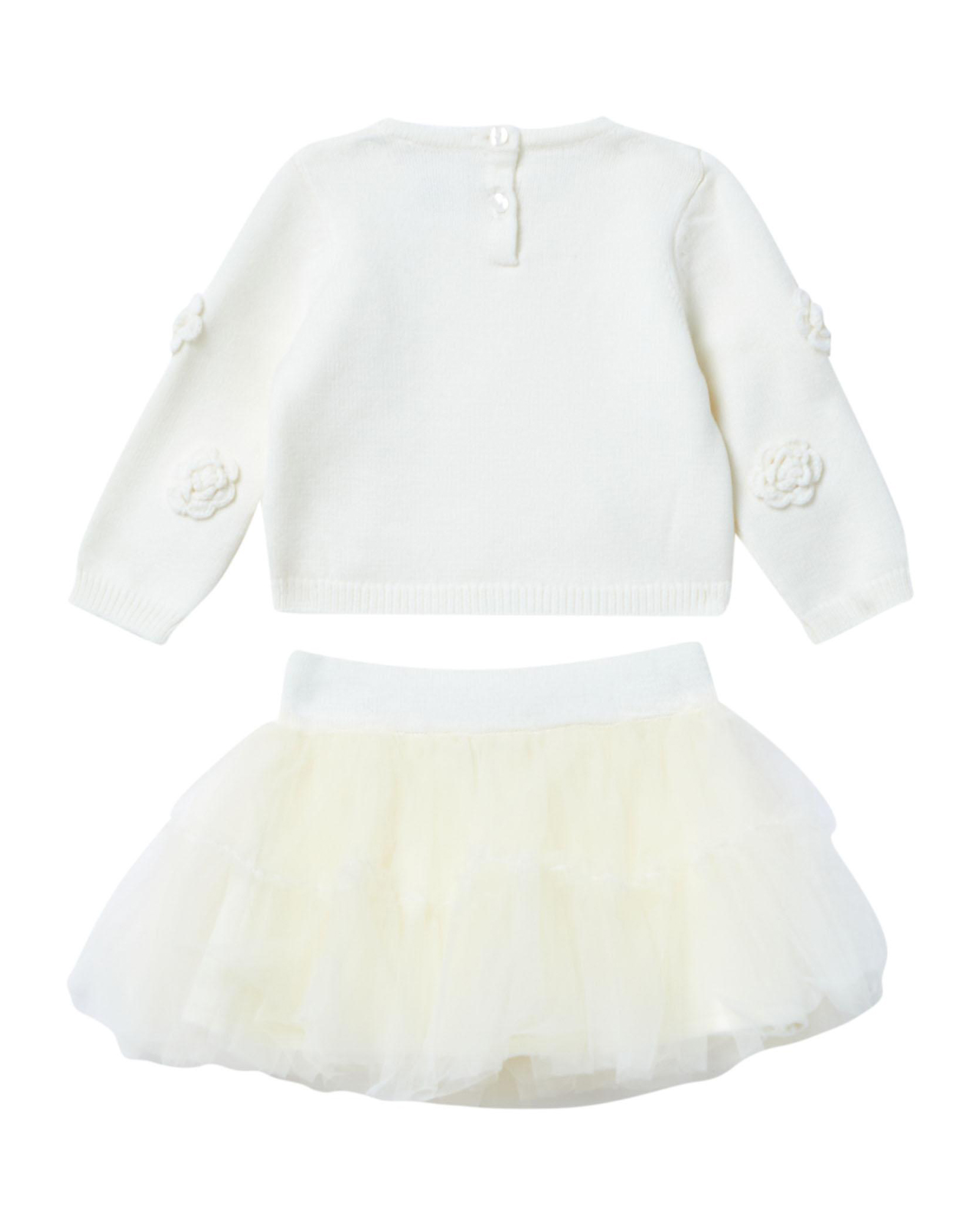 Completo Liu Jo bianco in misto viscosa con maglia e mini gonna in tulle