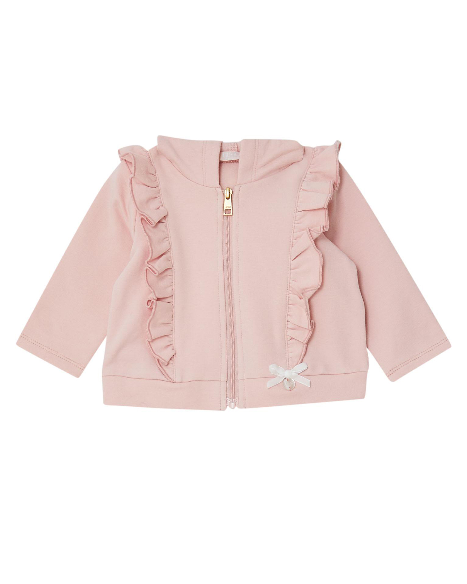 Felpa Liu Jo cipria in cotone stretch con cappuccio e rouches