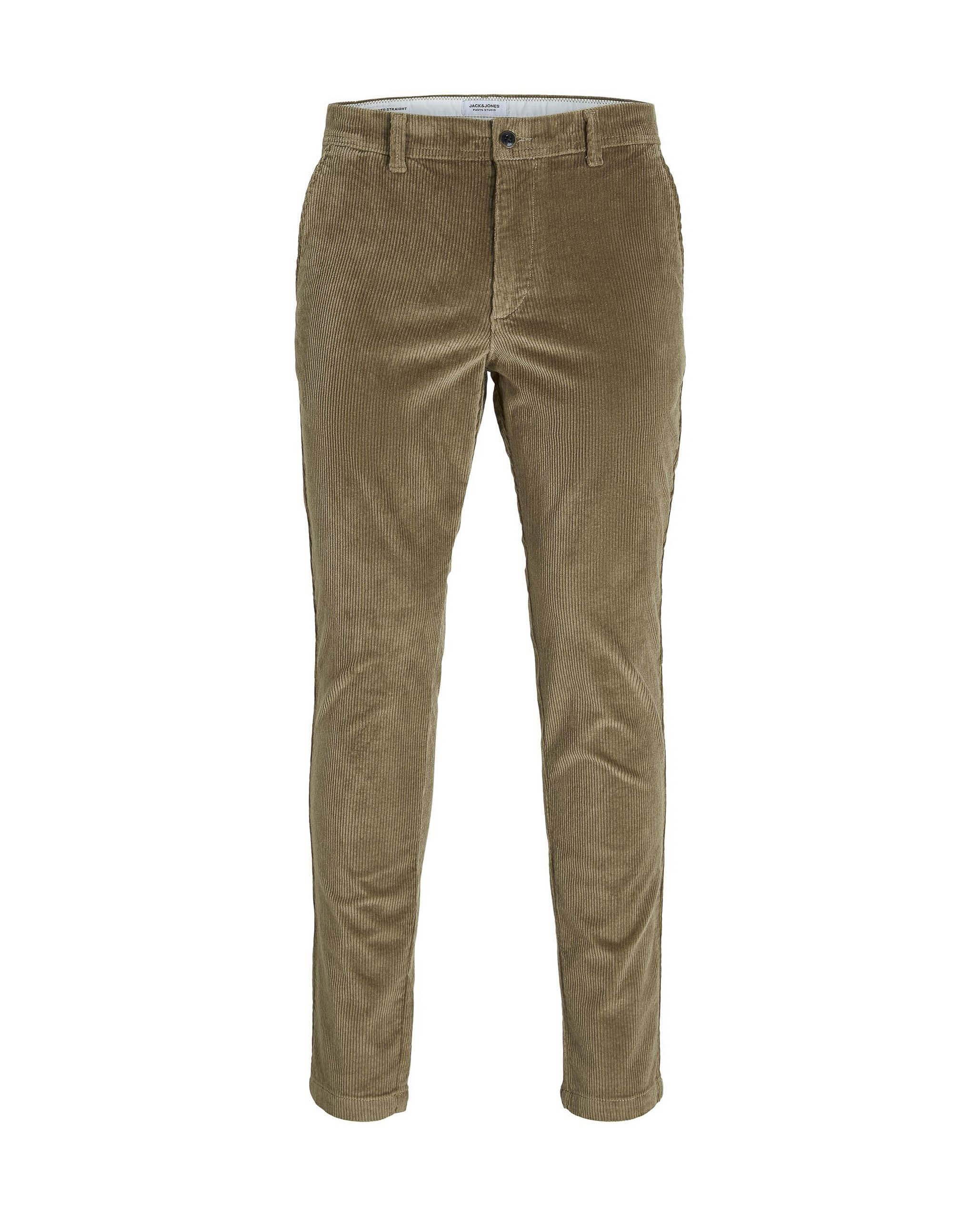 Pantaloni chino slim fit color fango in velluto a coste di cotone stretch a vita media