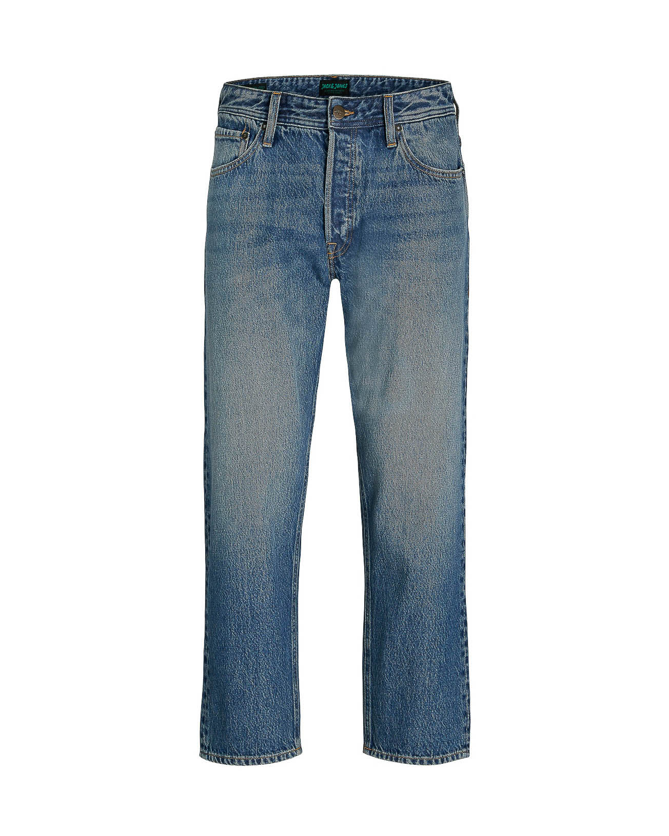 Jeans tapered wide-fit in puro cotone lavaggio medio con sabbiature