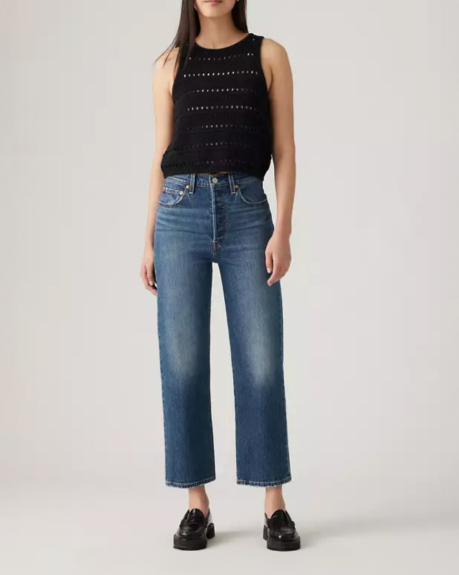 Jeans Ribcage blu stone washed in cotone stretch a vita molto alta
