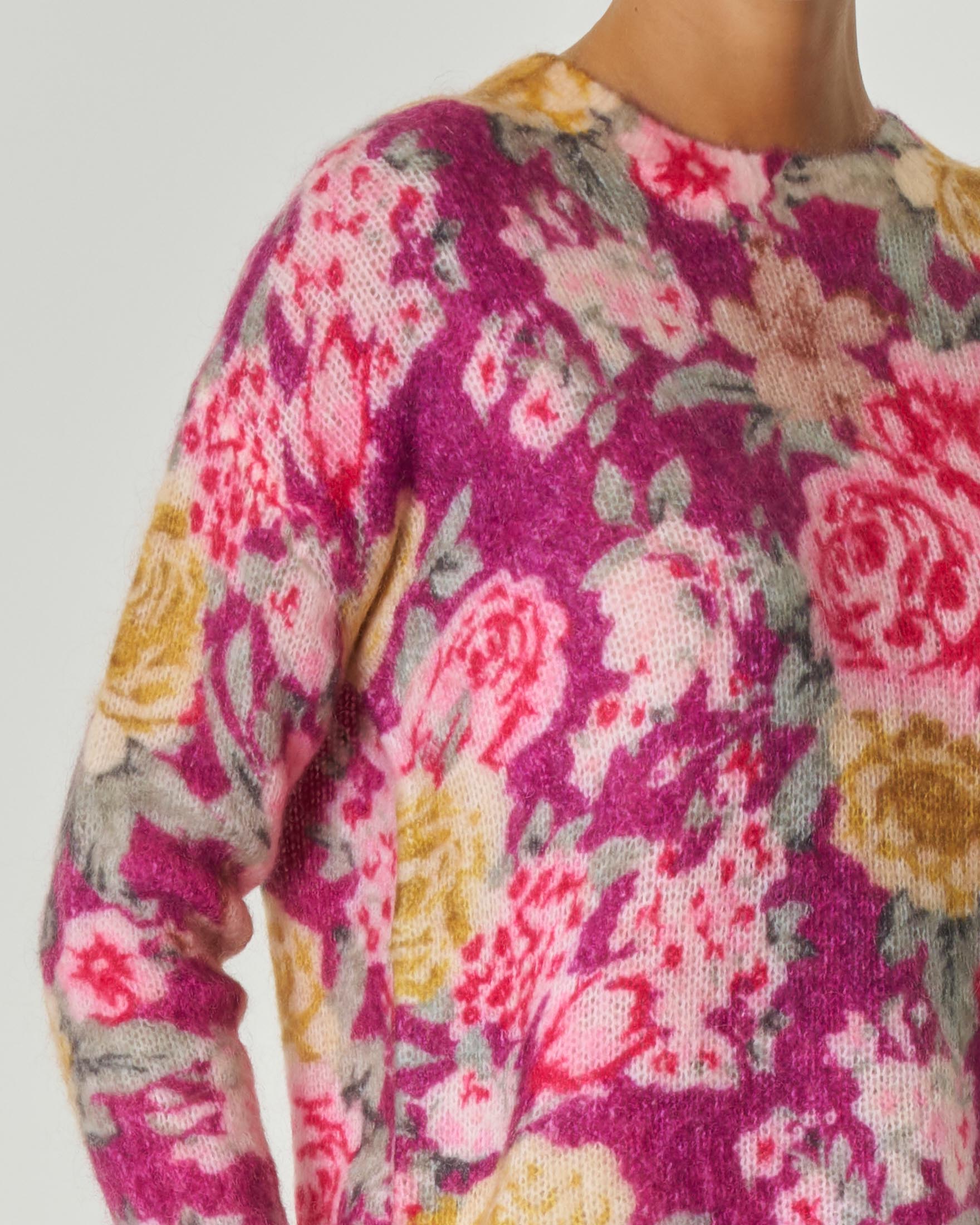 Maglia viola in mohair e lana a fantasia floreale multicolore image