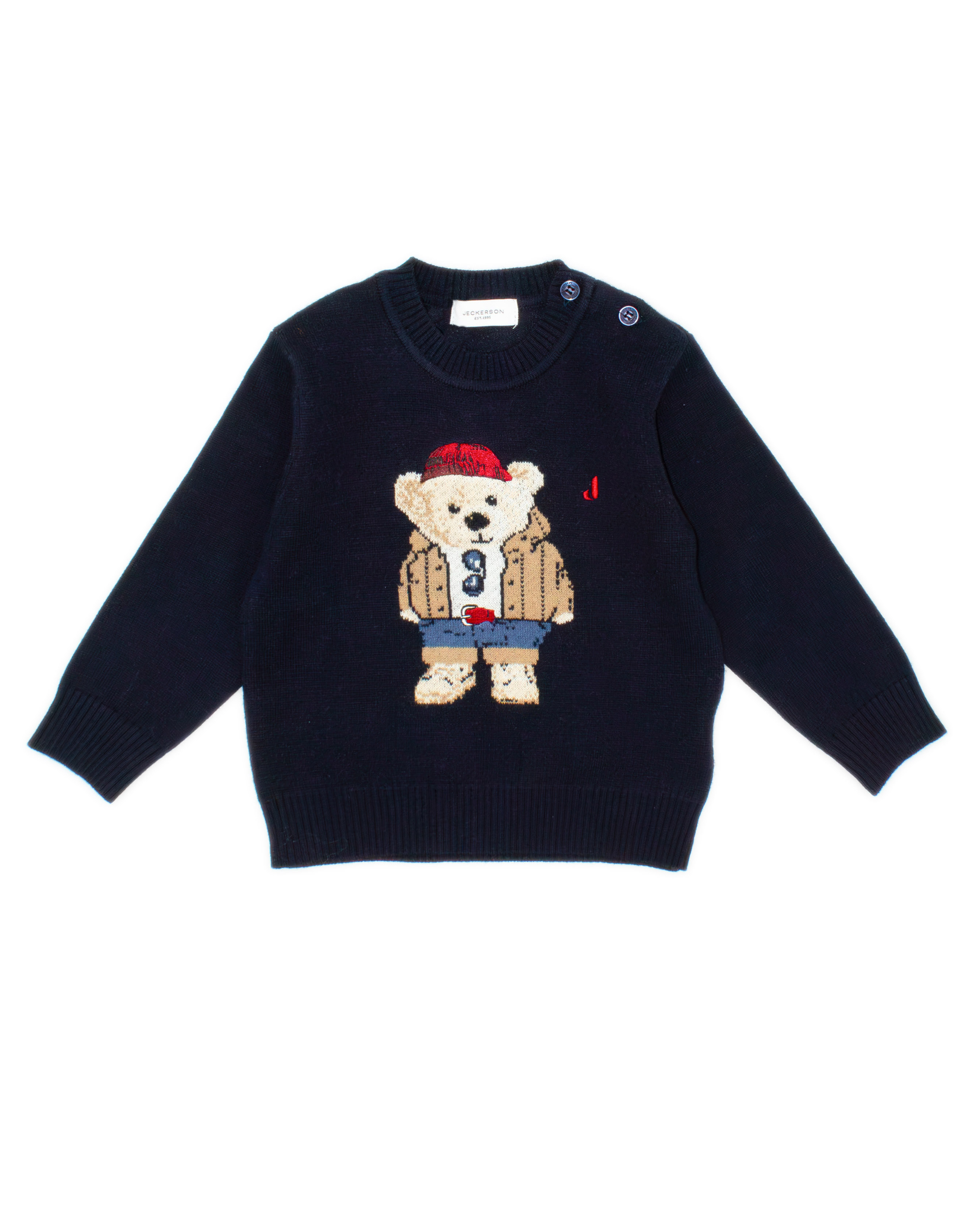 Maglia Jeckerson blu in misto lana e cotone con ricamo maxi orsetto