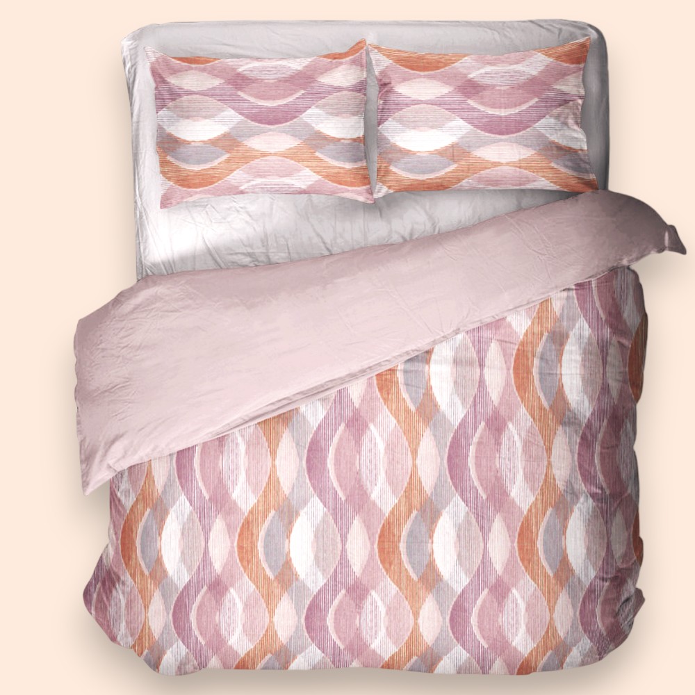 Côté Déco Copripiumino Geometrico Rosa 240x220 Cm Con 2 Federe 65x65 Cm - Microfibra Morbida Antipiega