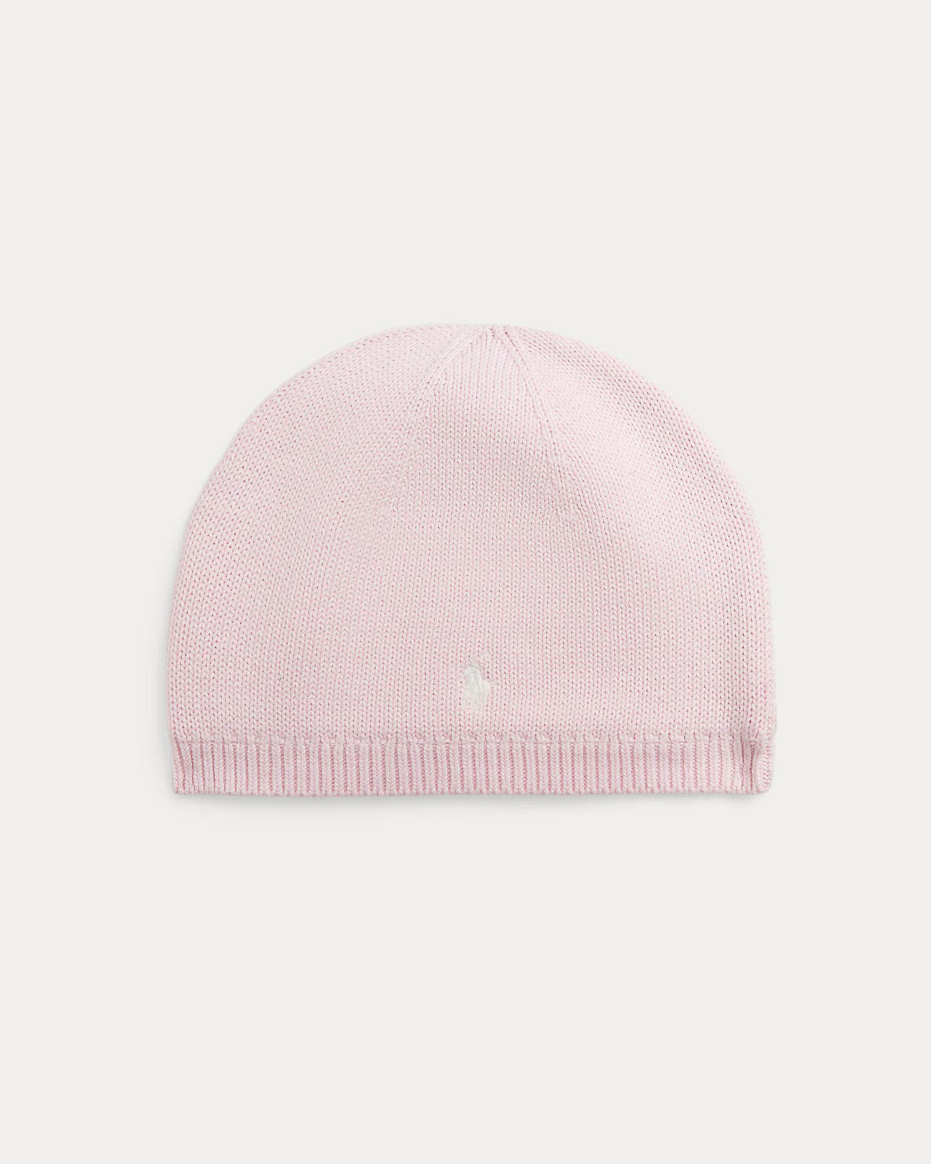 Berretto Ralph Lauren rosa in cotone con pony logo bianco