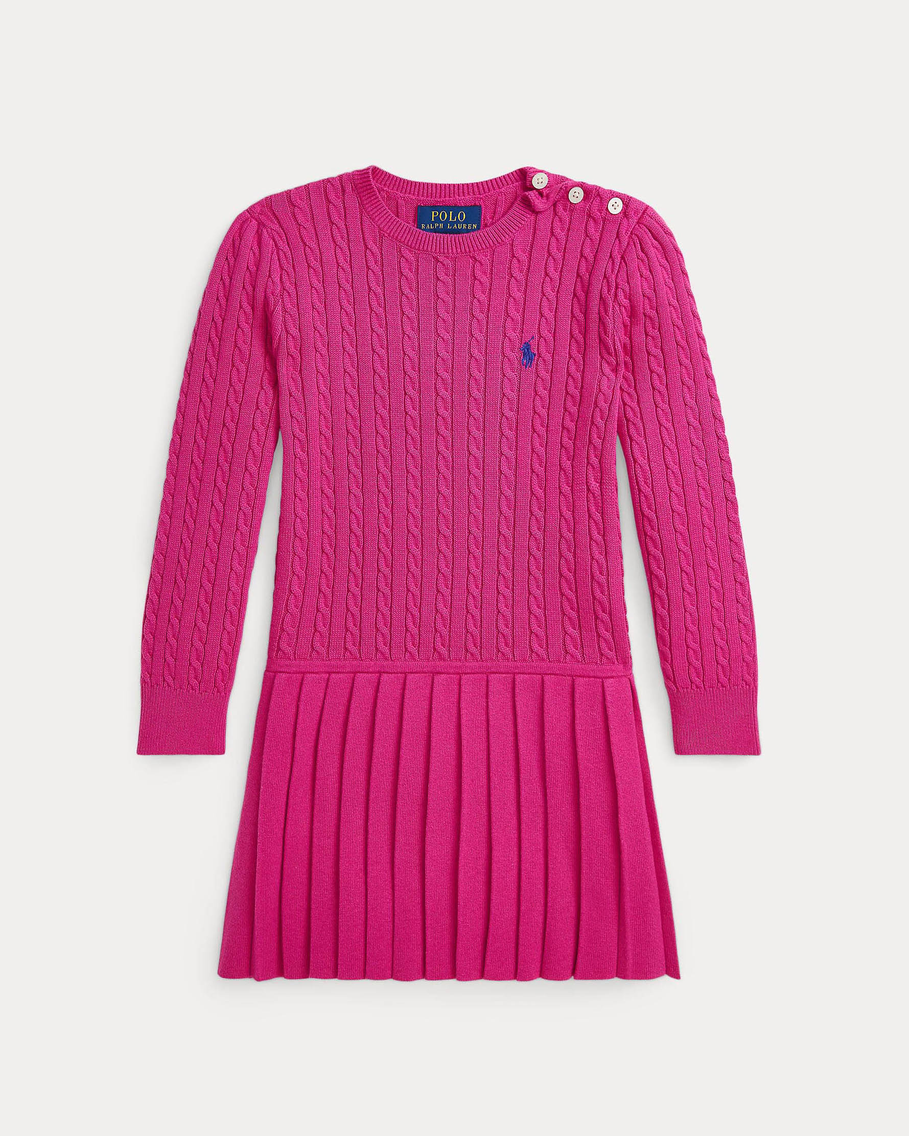 Abito fucsia in maglia di cotone a trecce e pinces