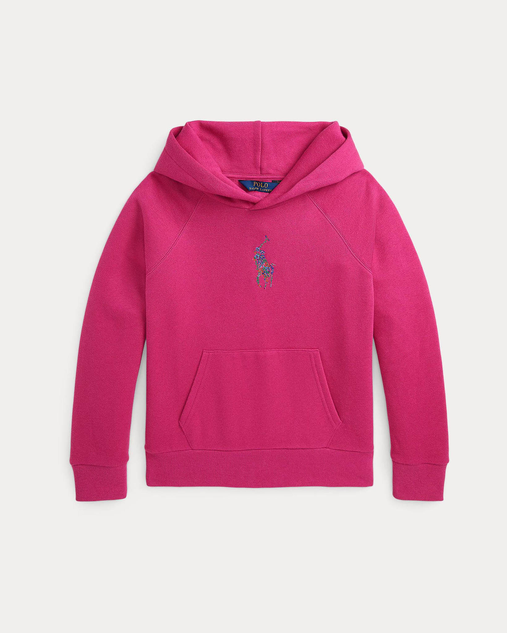 Felpa fucsia in misto cotone Polo con cappuccio e logo multicolor