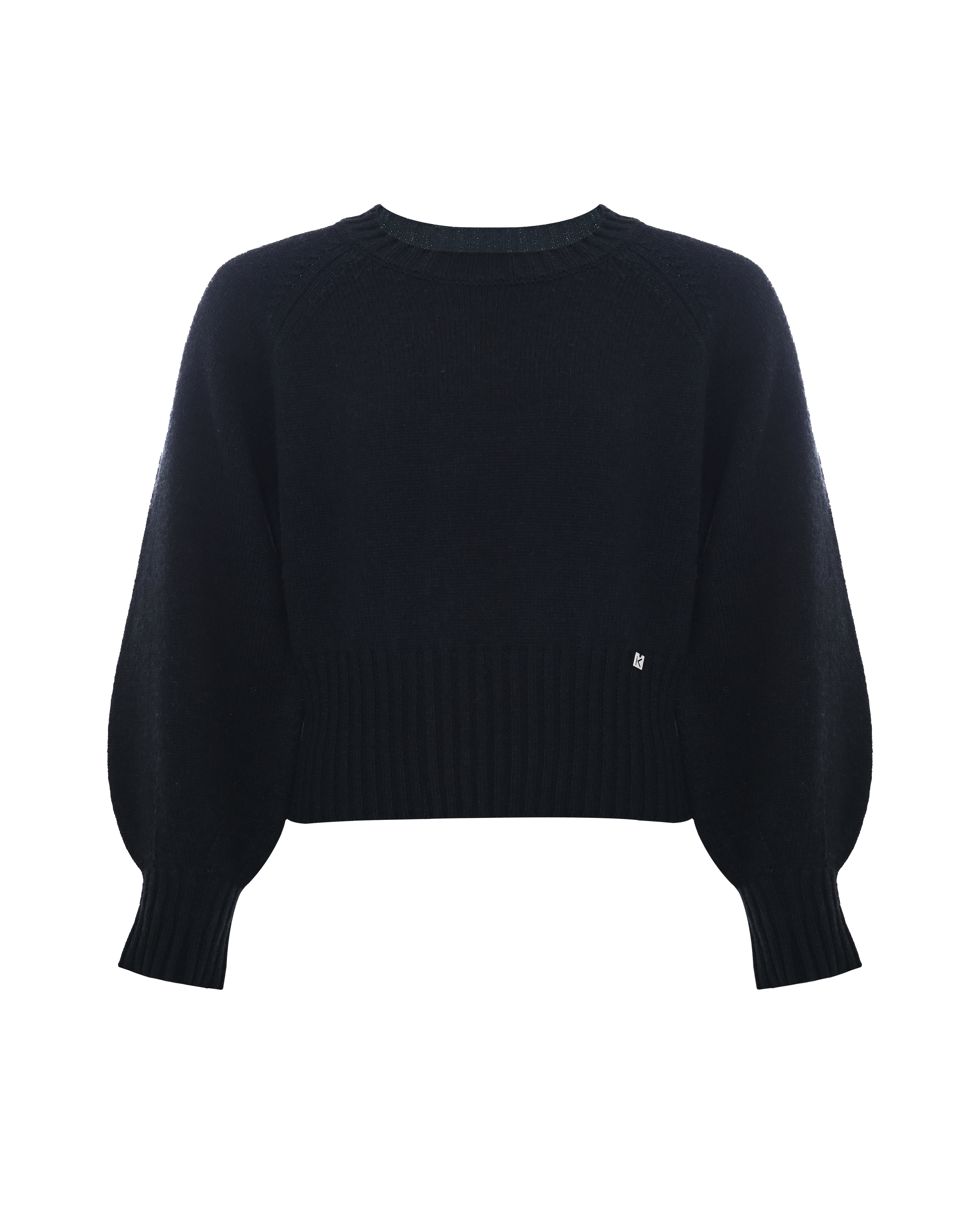 Maglia nera in misto lana con maniche bishop