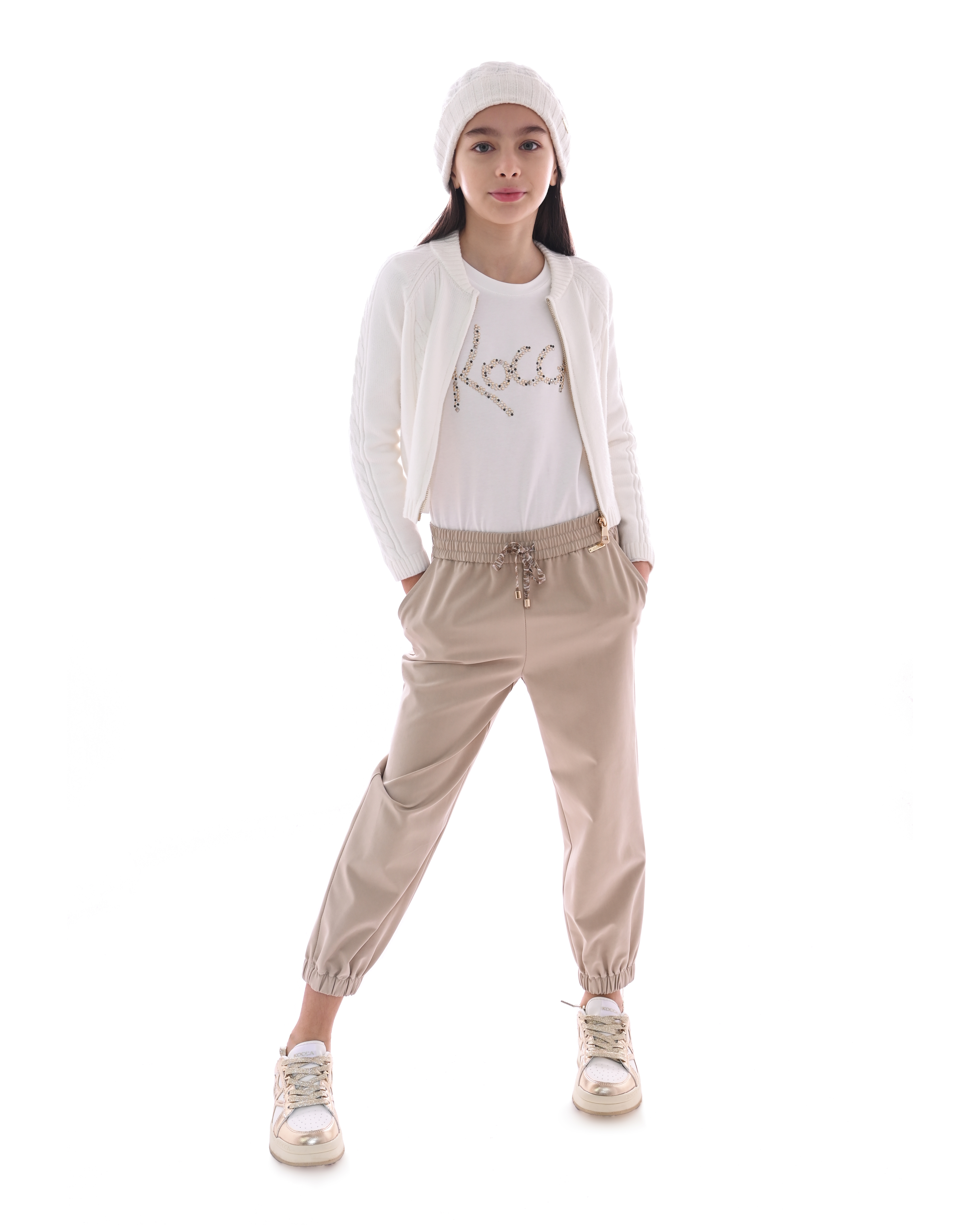 Maglia cropped bianca tricot in misto viscosa con zip image