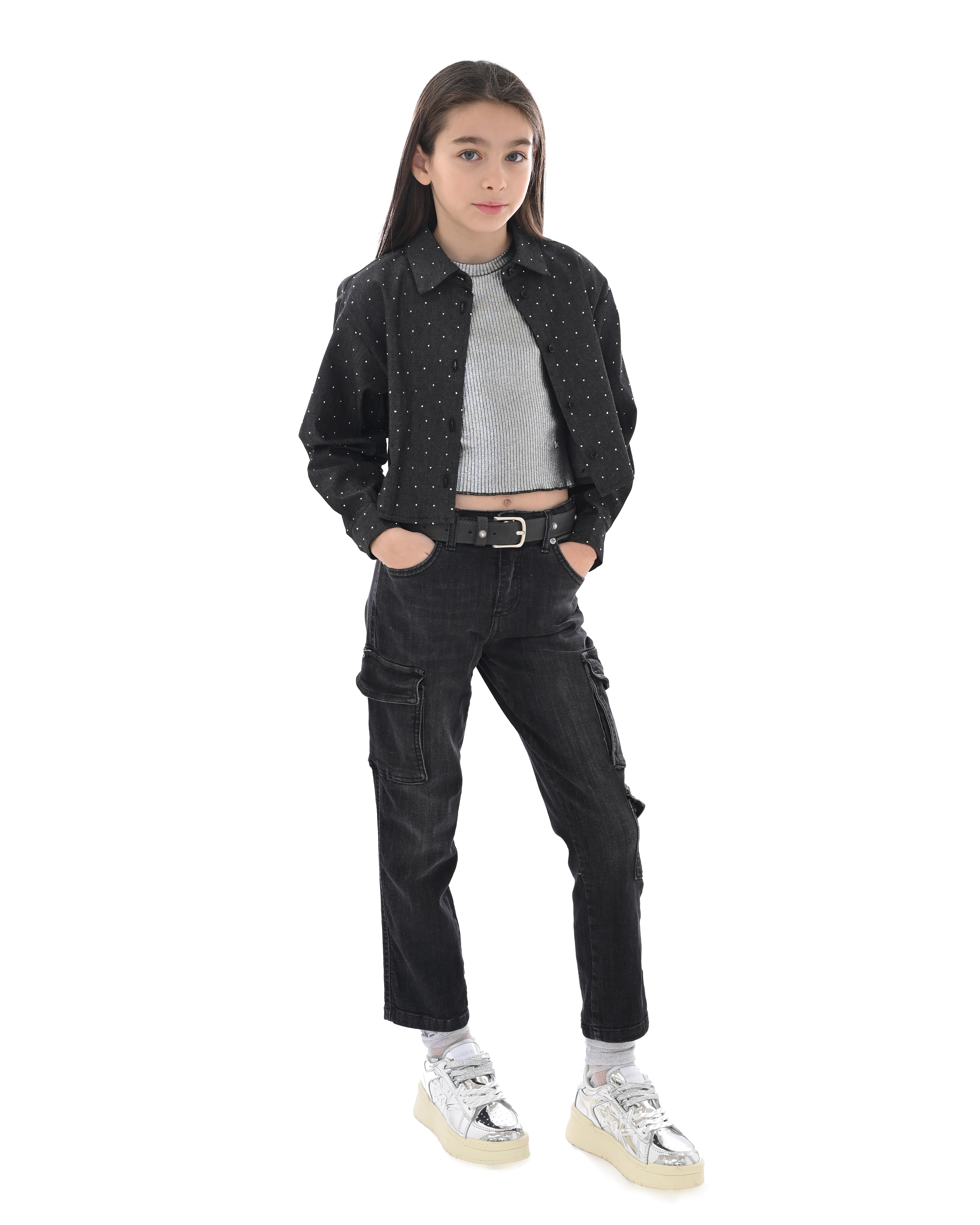 Camicia Kocca nera cropped in cotone con strass image