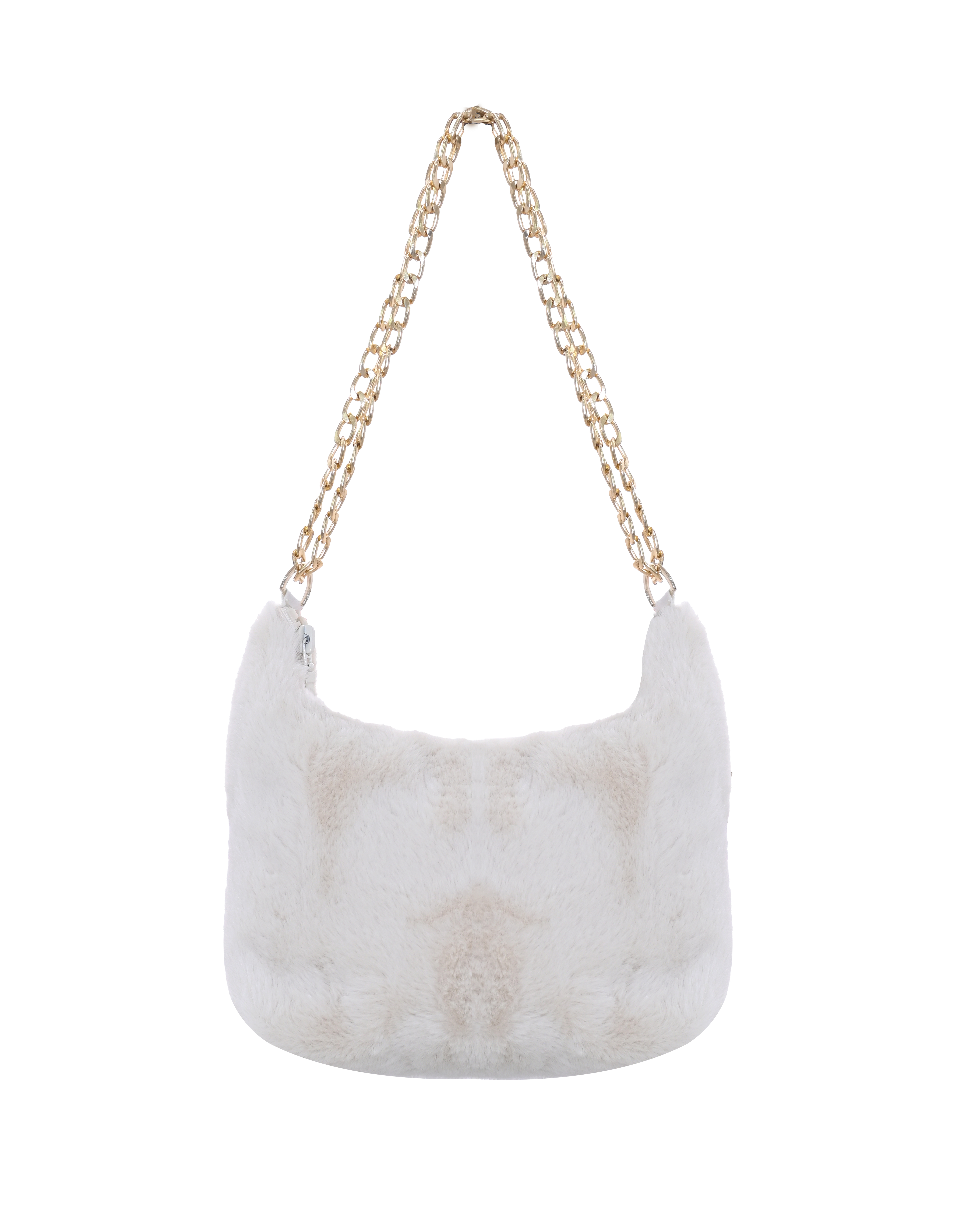 Borsa Kocca bianca in pelliccia con catena oro