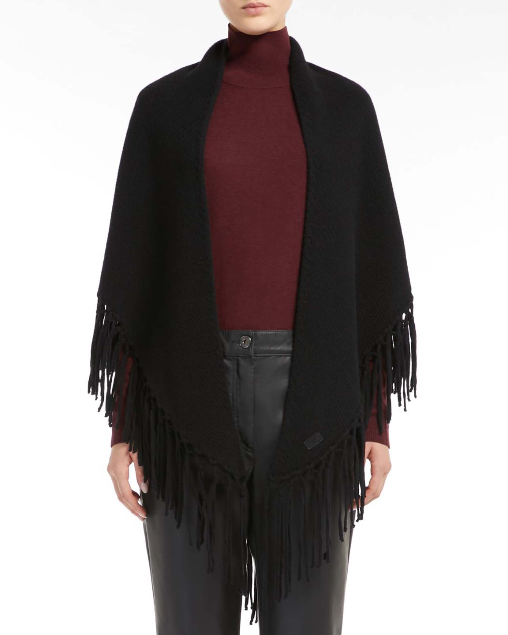 Scarf Sciarpa Poncho Zara Wool Scialle Con Frange Sciarpe Zara