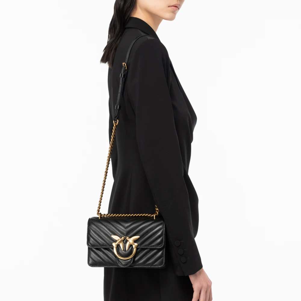Pinko Borsa LOVE ONE CLASSIC CL. SHEEP NAPPA CHEVRON, Pelle Di Pecora Trapuntata, Colore Nero, Misure 27x16x7.5 Cm - 5