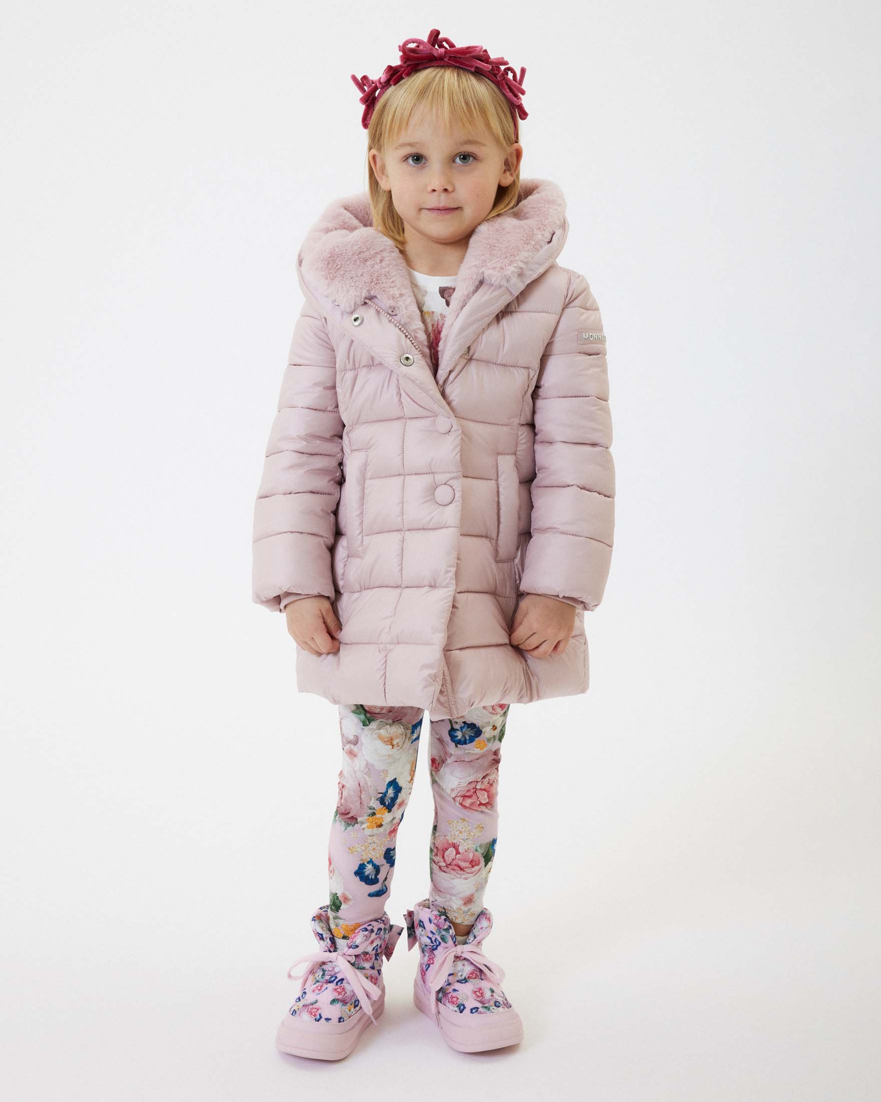 Giaccone Monnalisa lilla imbottito con cappuccio teddy