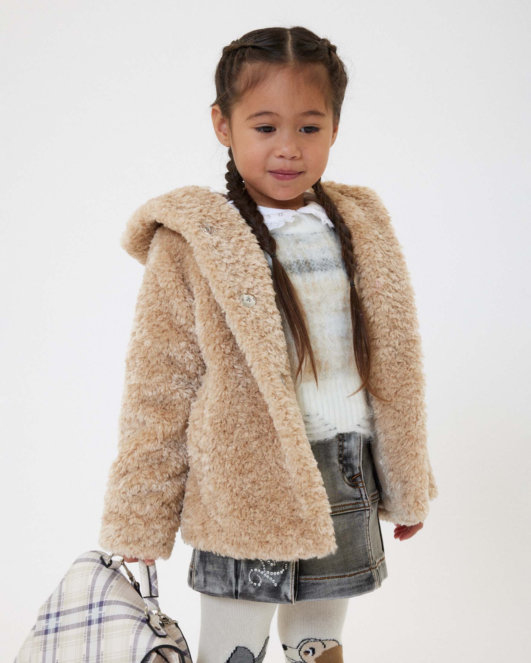 Pelliccia Monnalisa beige con cappuccio