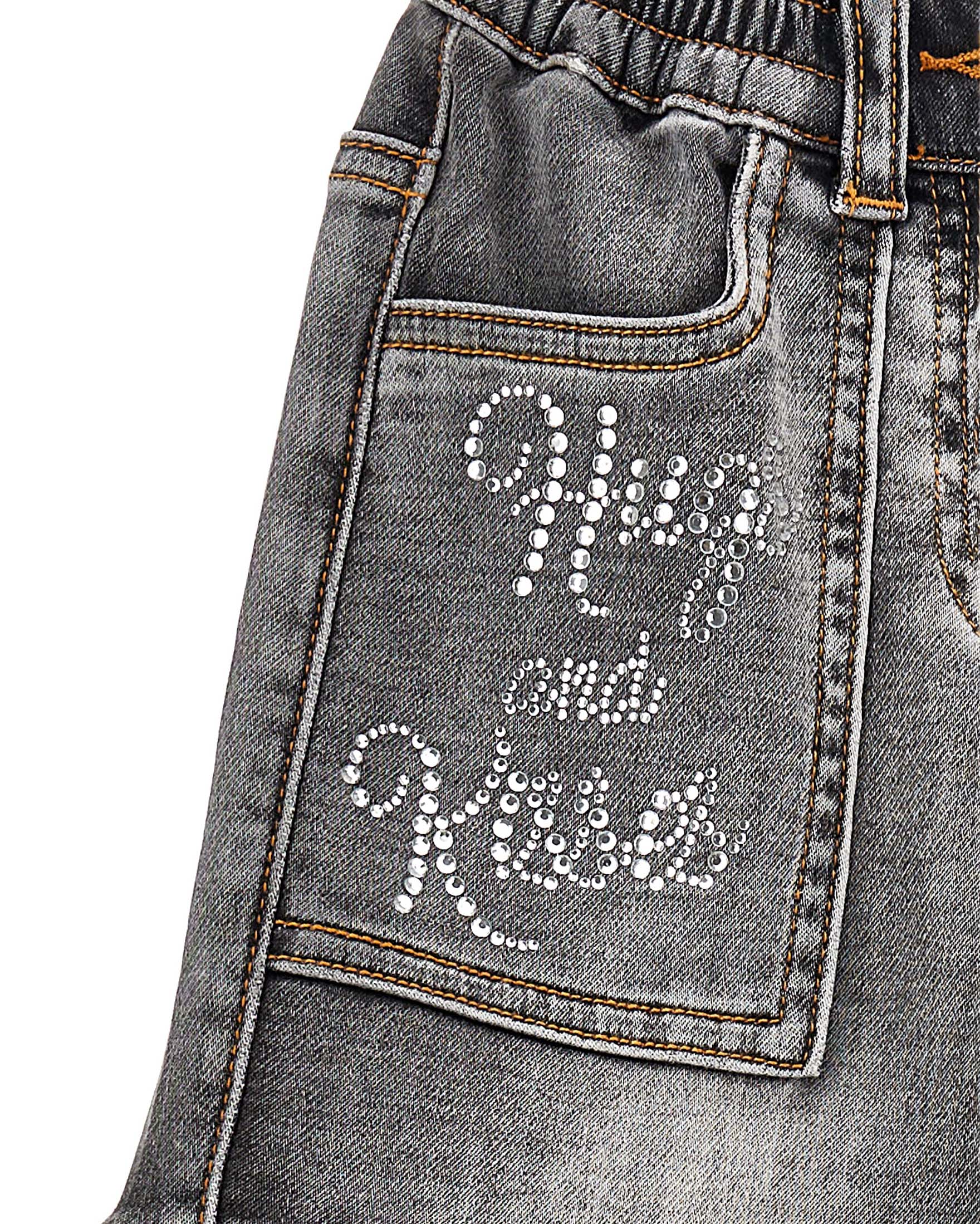 Jeans Monnalisa cargo nero stone washed in cotone stretch wide leg image