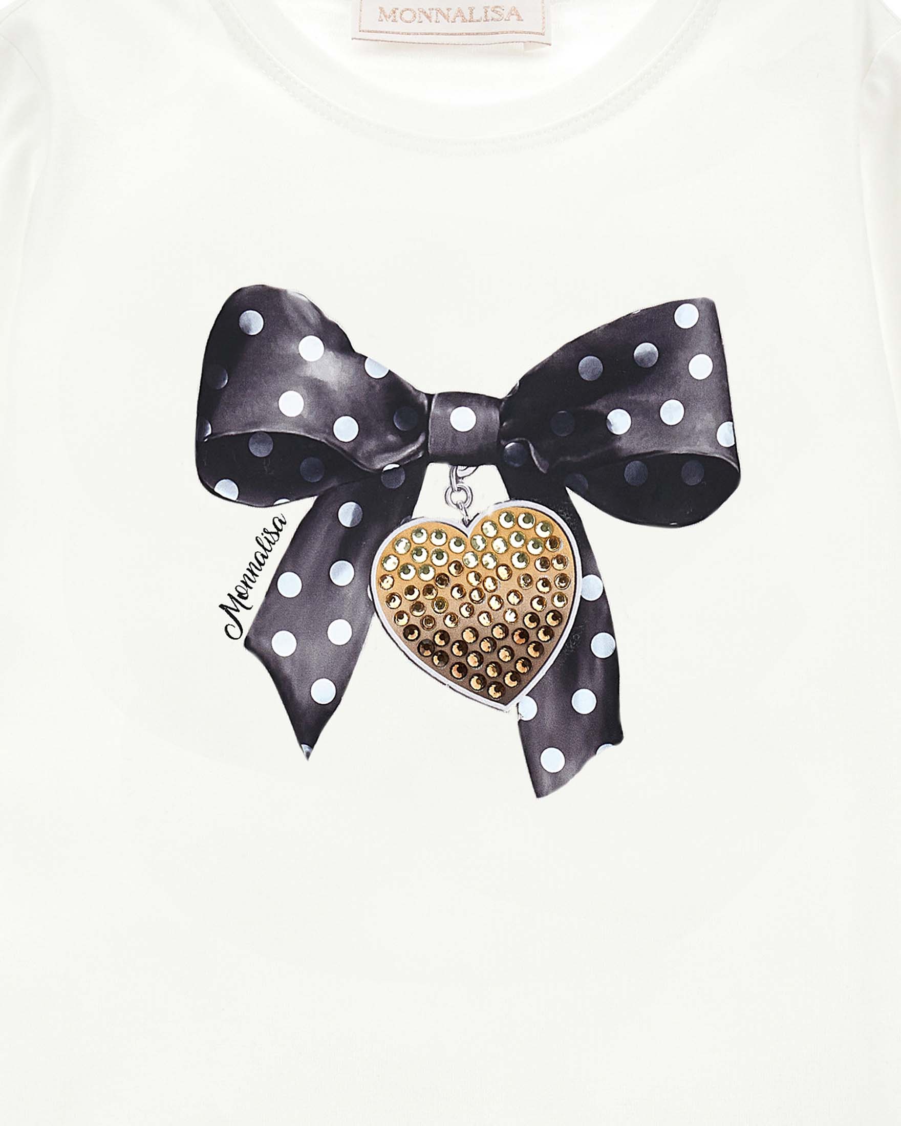 T-shirt Monnalisa bianca in cotone stretch a maniche lunghe con stampa fiocco image