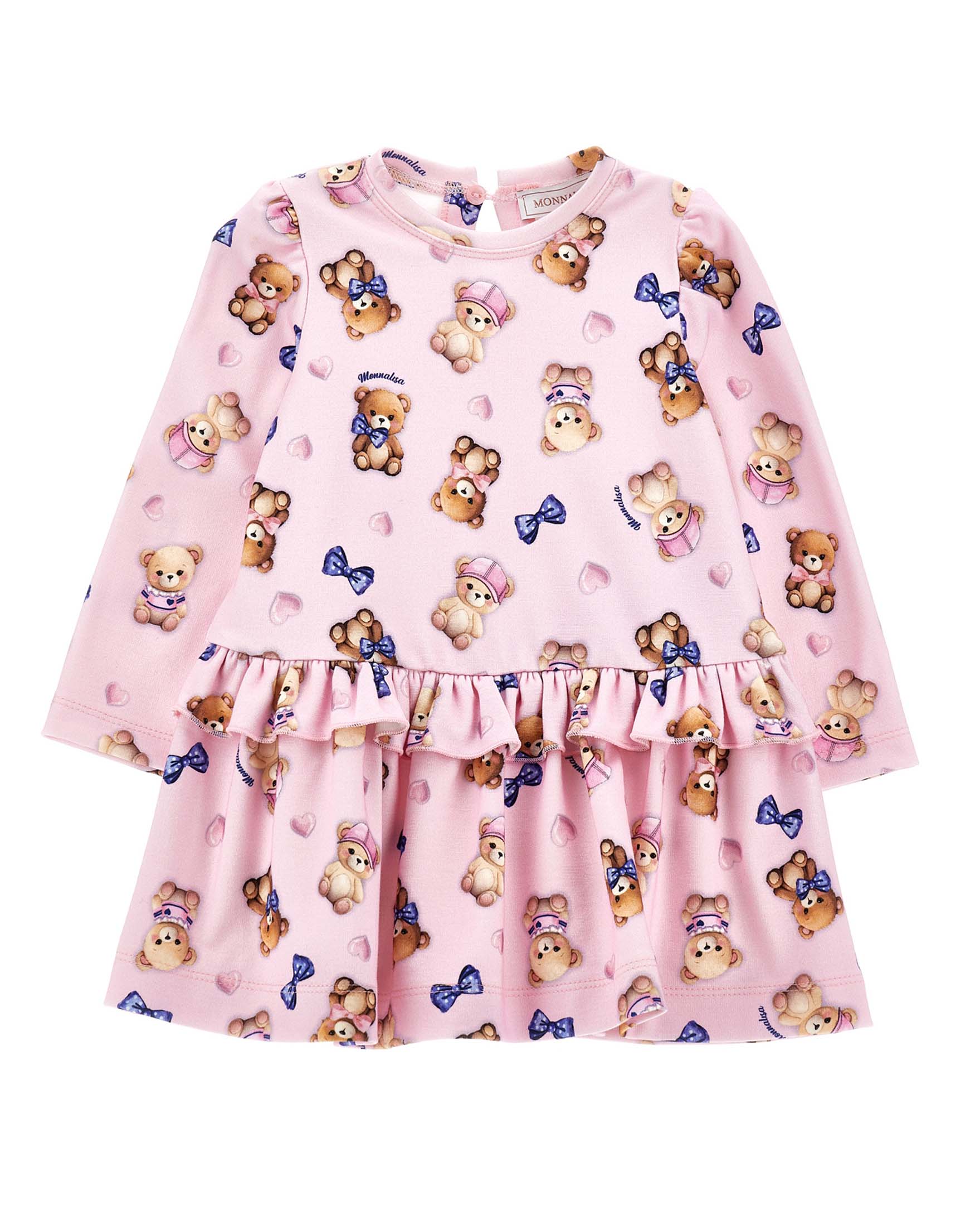 Abito Monnalisa mini rosa in viscosa stretch con stampa orsetti all-over