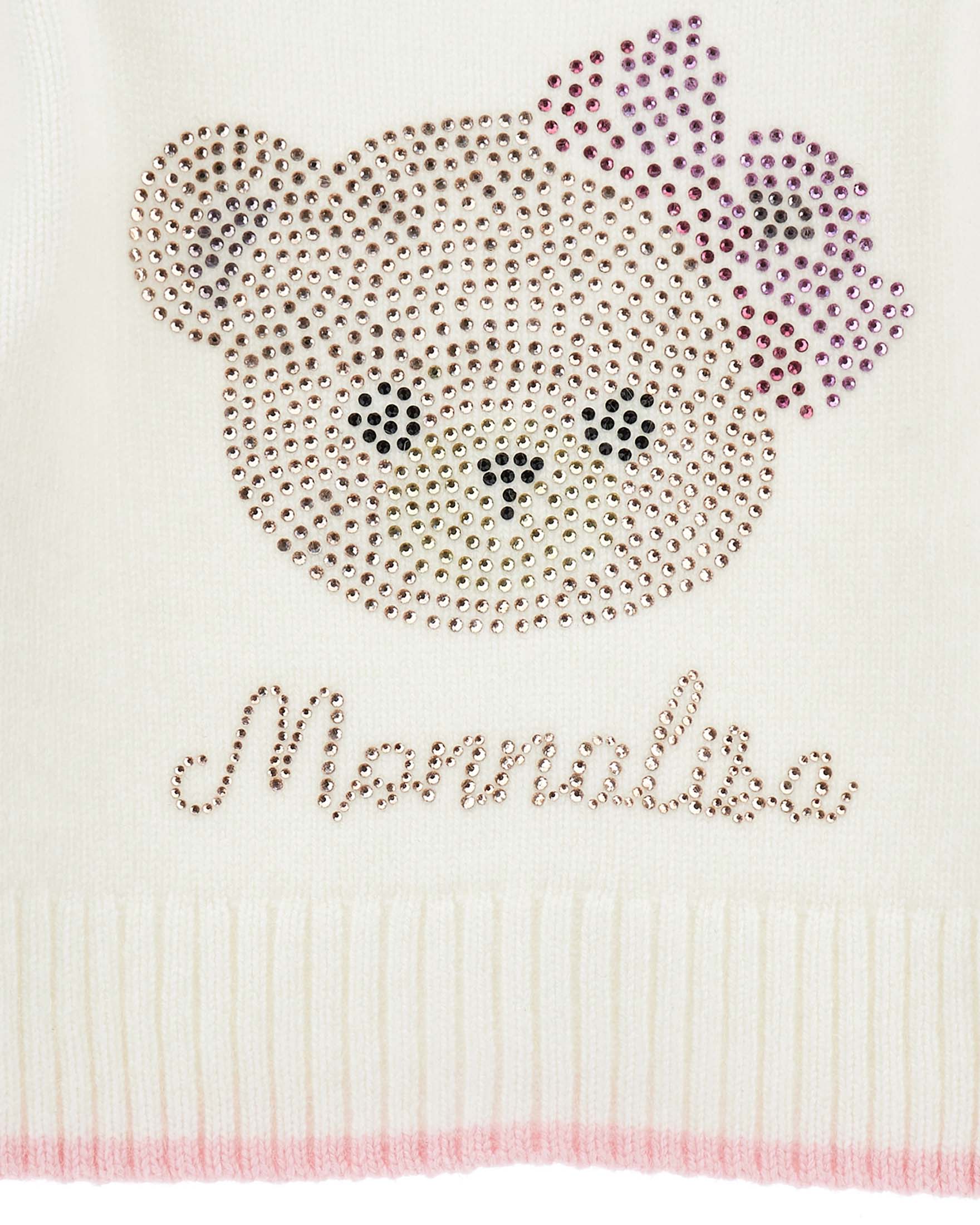 Maglia Monnalisa bianca in misto lana e viscosa con orsetta strass image