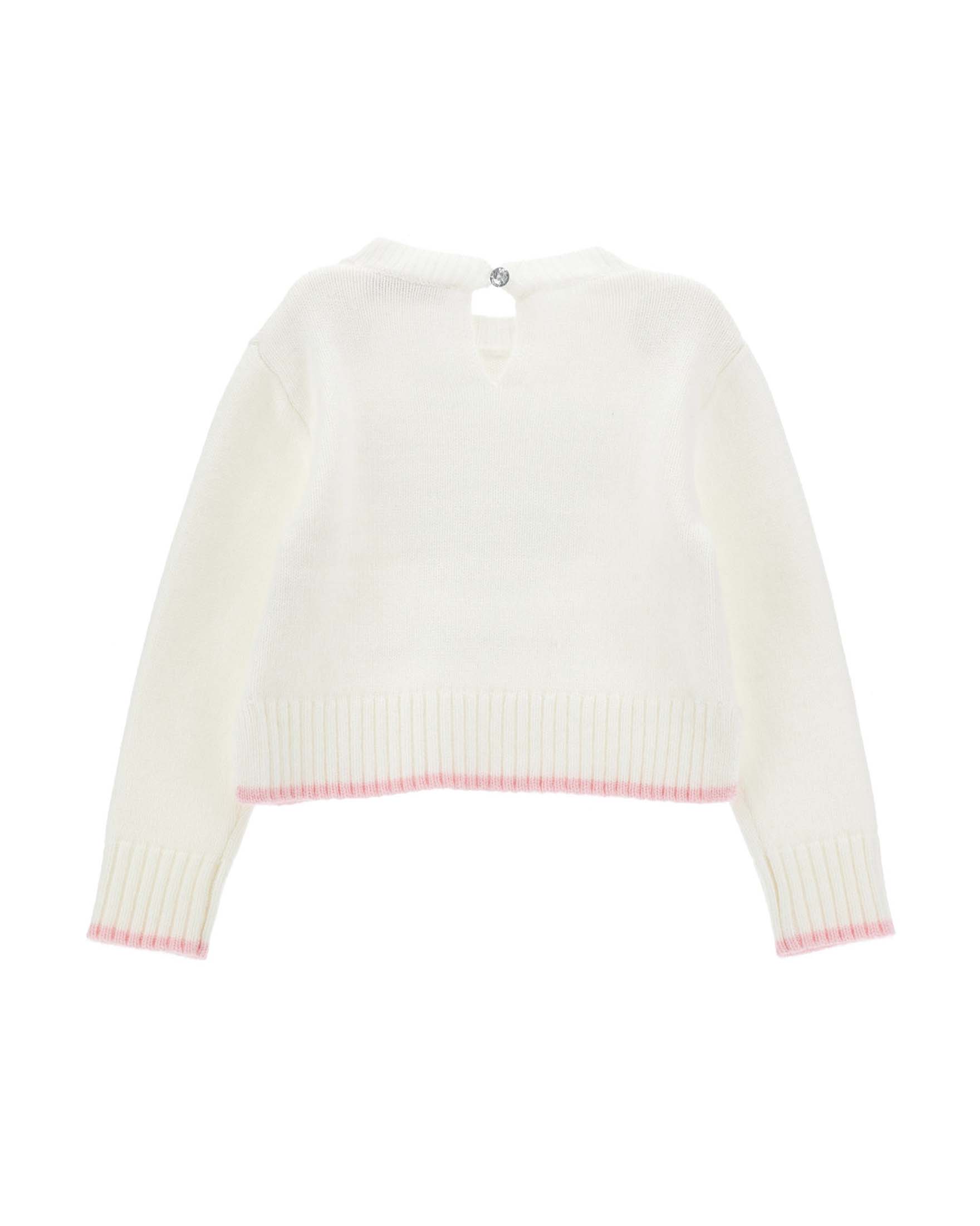 Maglia Monnalisa bianca in misto lana e viscosa con orsetta strass