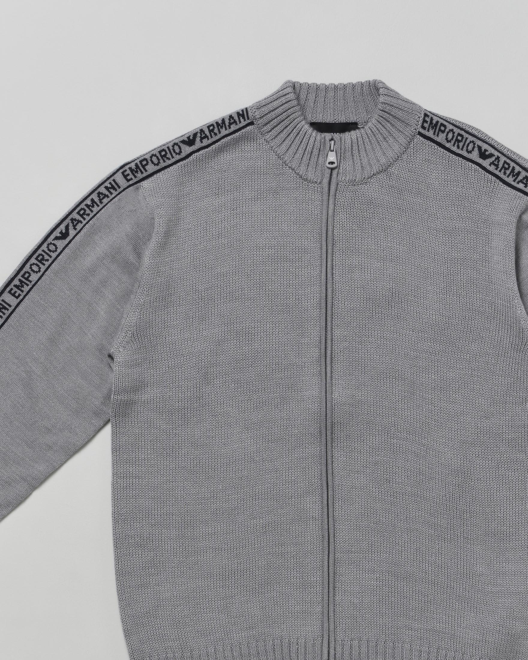 Maglia Emporio Armani lana grigia con zip e bande logate image