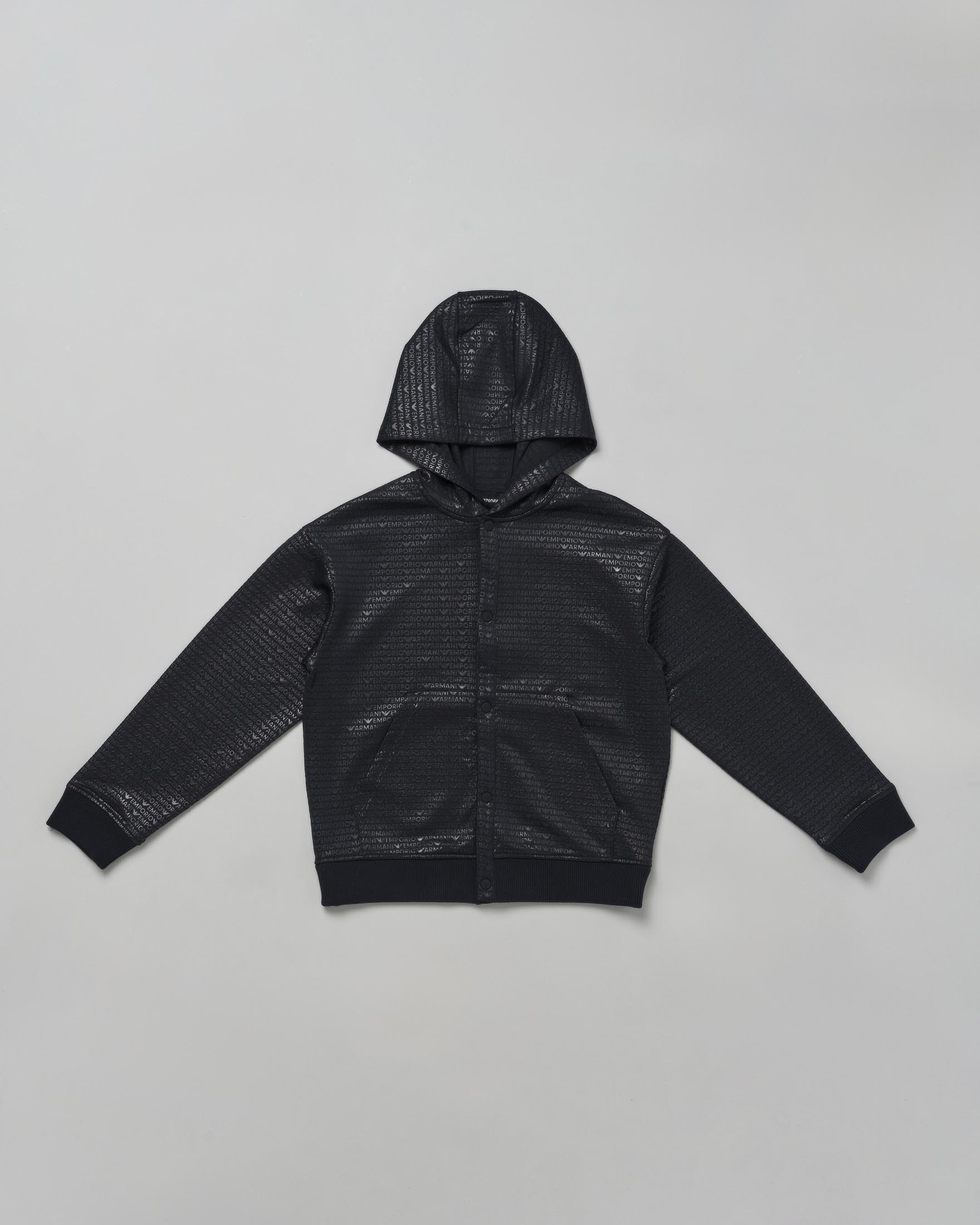 Giacca Emporio Armani blu in misto cotone stretch logata all-over