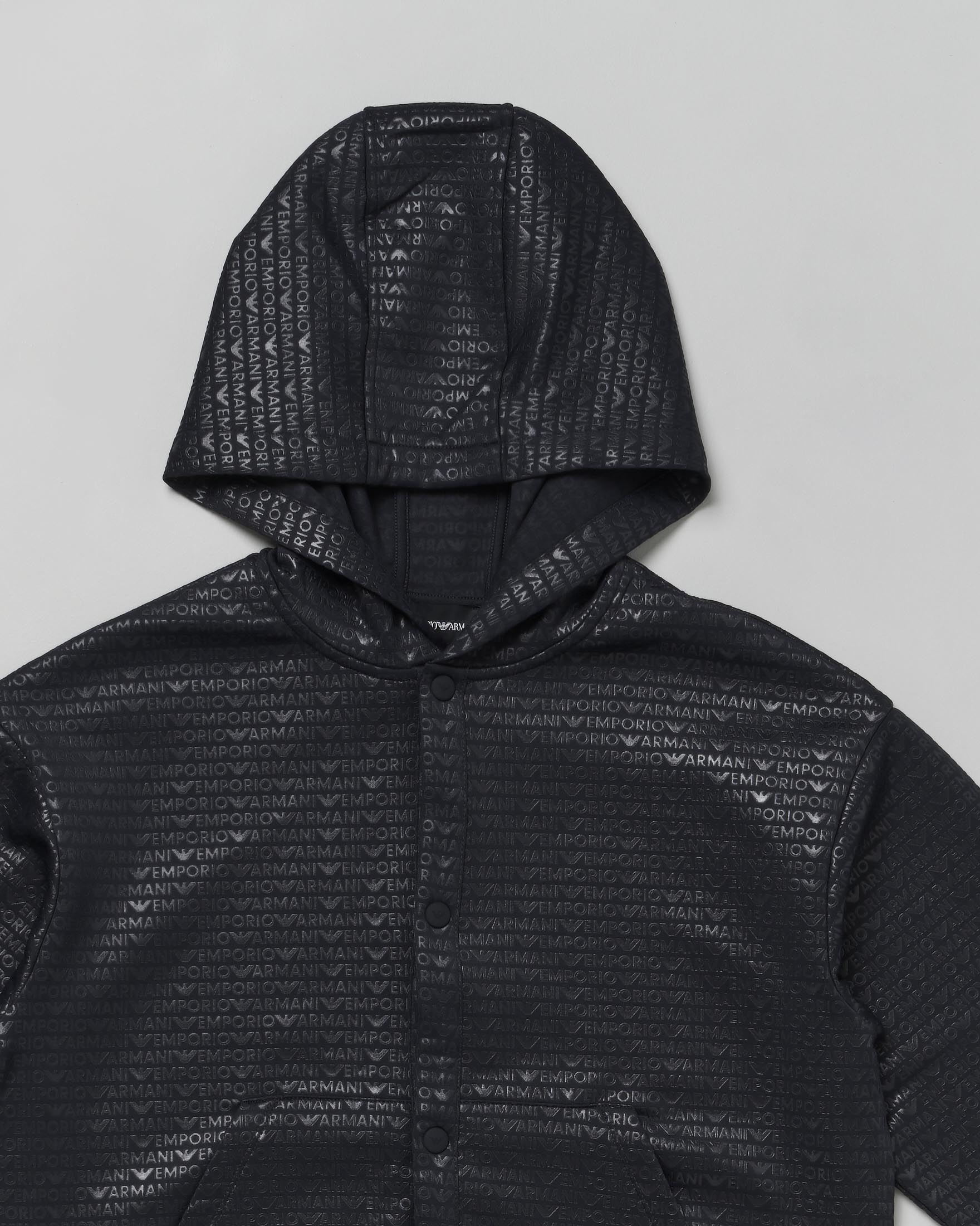 Giacca Emporio Armani blu in misto cotone stretch logata all-over image