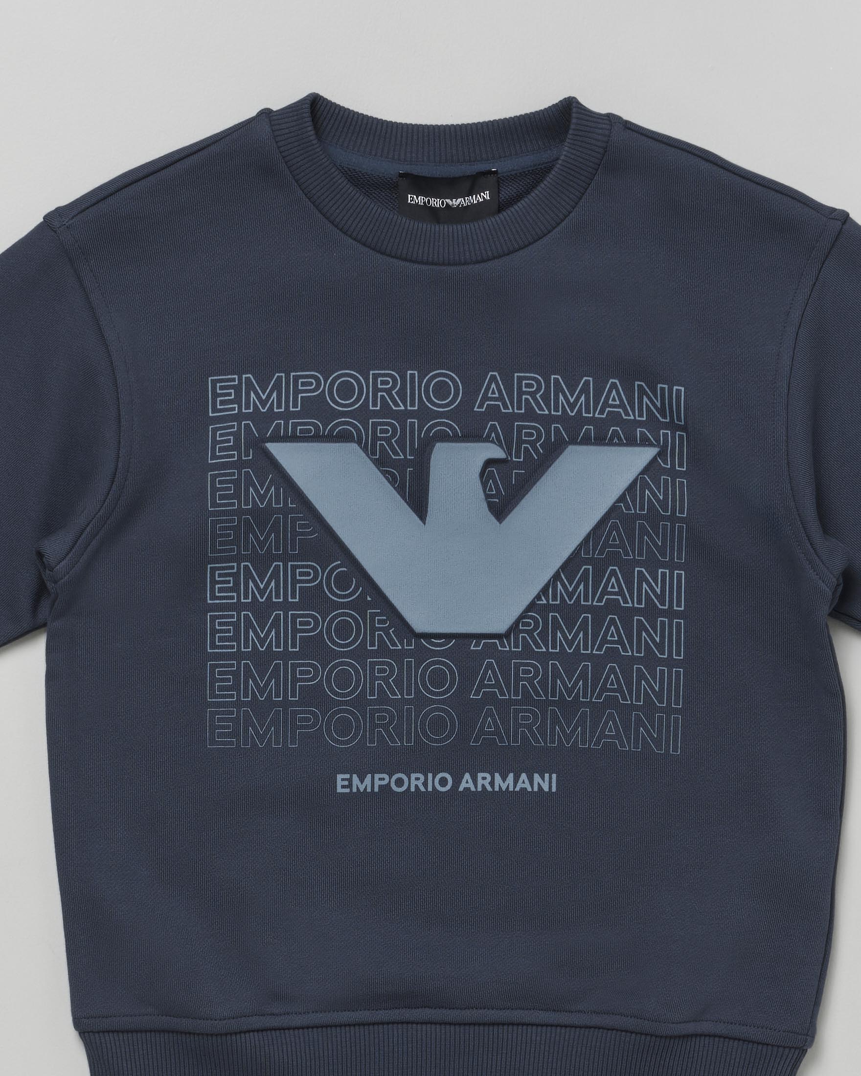 Felpa Emporio Armani blu in cotone con stampa scritta logo aquila avio image