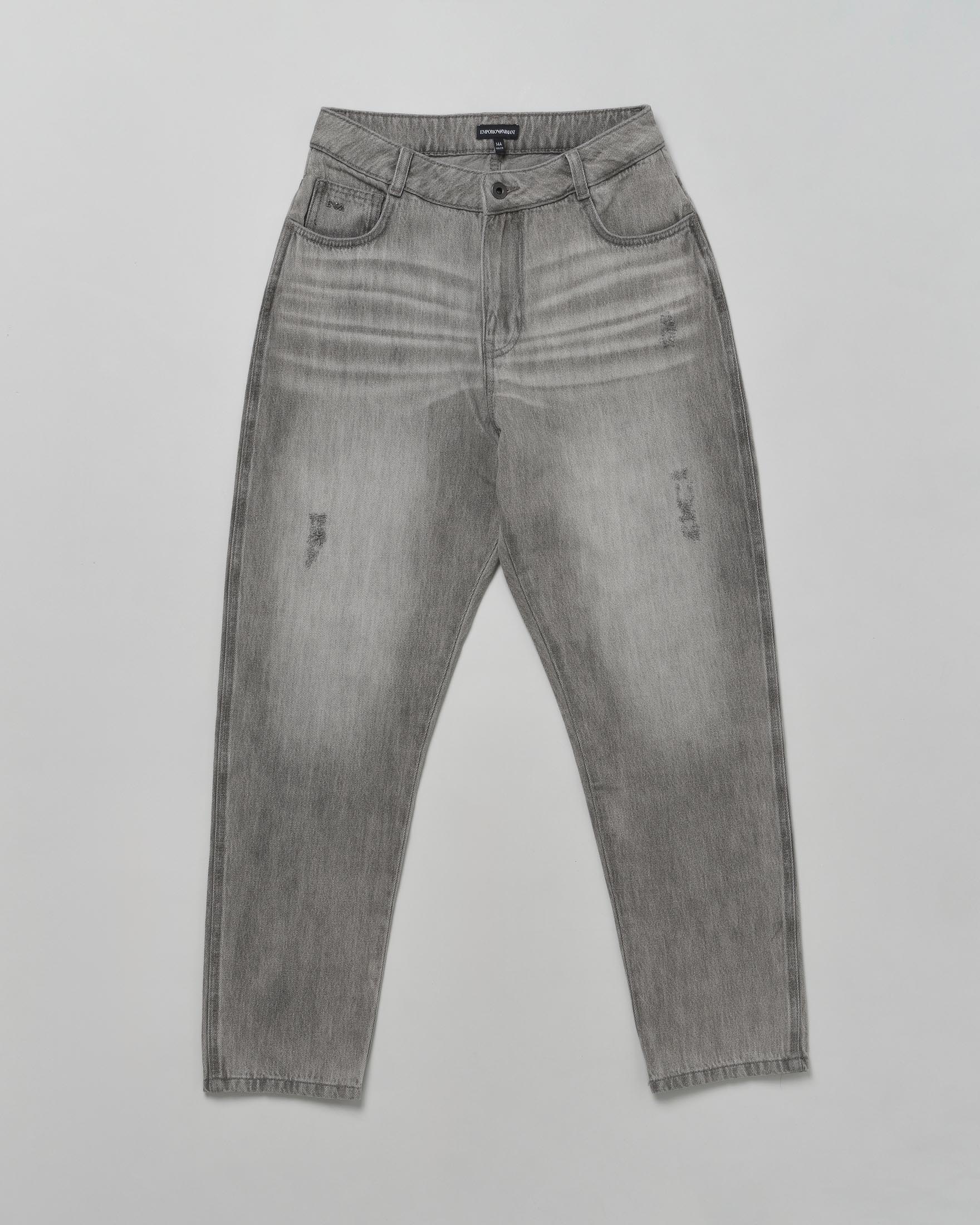 Jeans carrot fit grigio Junior in cotone con abrasioni