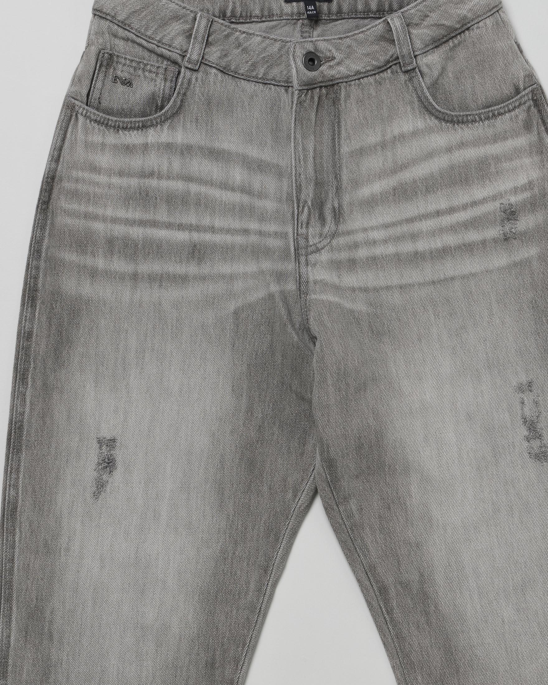 Jeans carrot fit grigio Emporio Armani Junior in cotone con abrasioni image