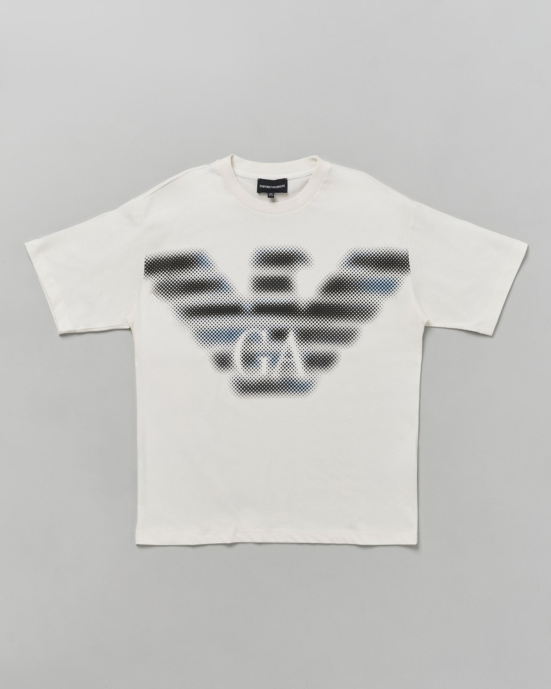 T-shirt Junior bianca in cotone a maniche corte con stampa aquila logo sfuocata