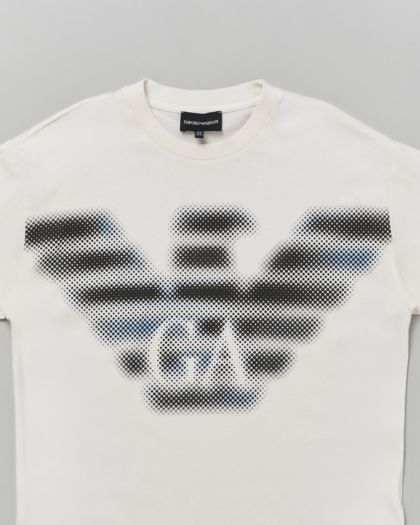 T-shirt Emporio Armani Junior bianca in cotone a maniche corte con stampa aquila logo sfuocata image