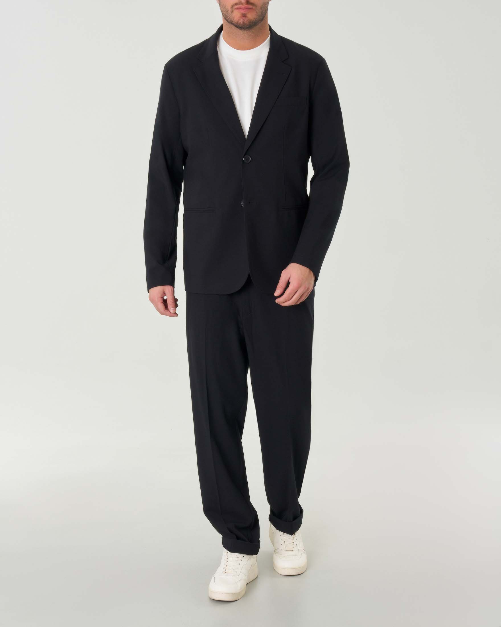 Blazer nero vestibilità oversize in tela di misto lana e viscosa stretch con rever classico image