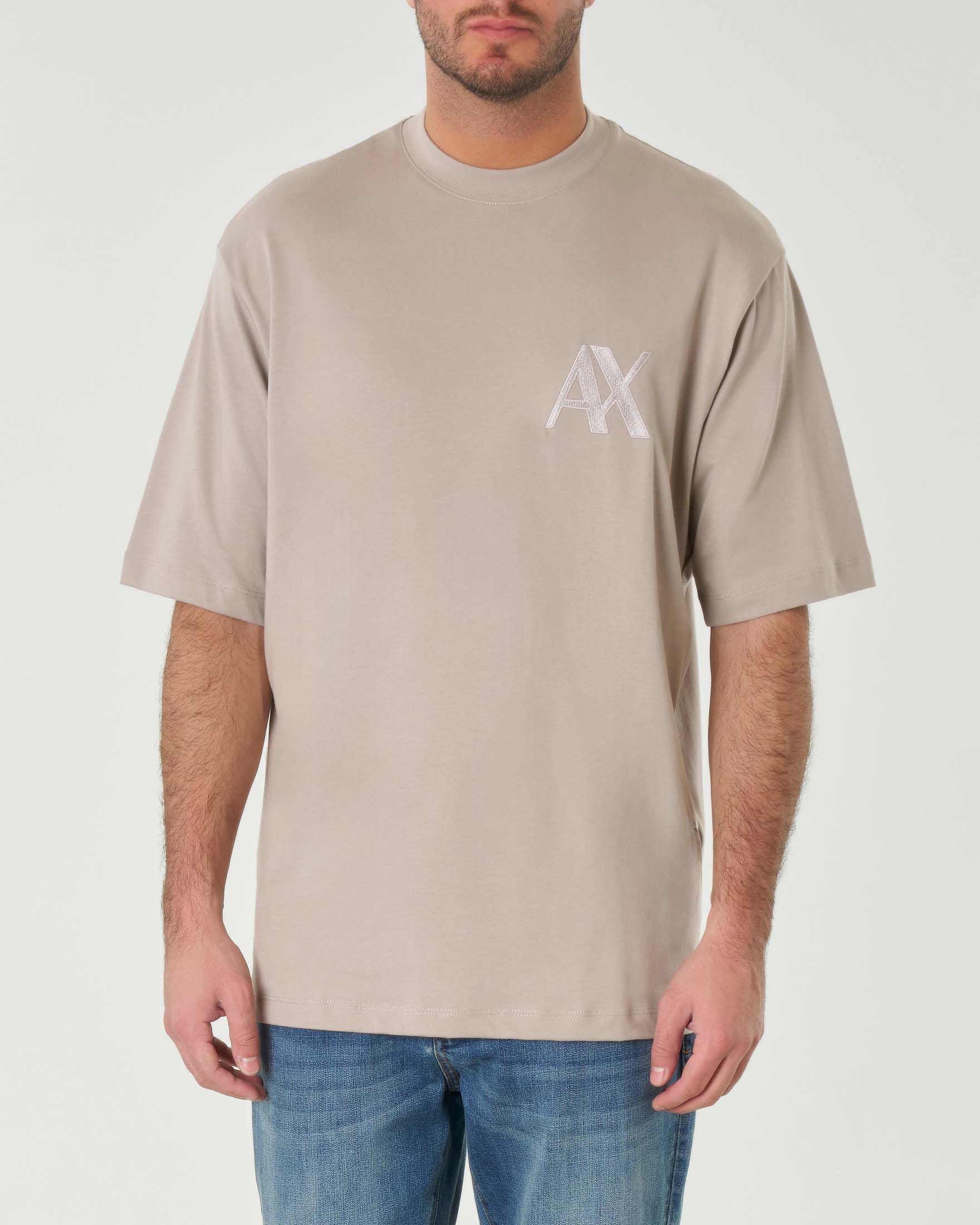 T-shirt beige vestibilità oversize in puro cotone con logo ricamato sul petto