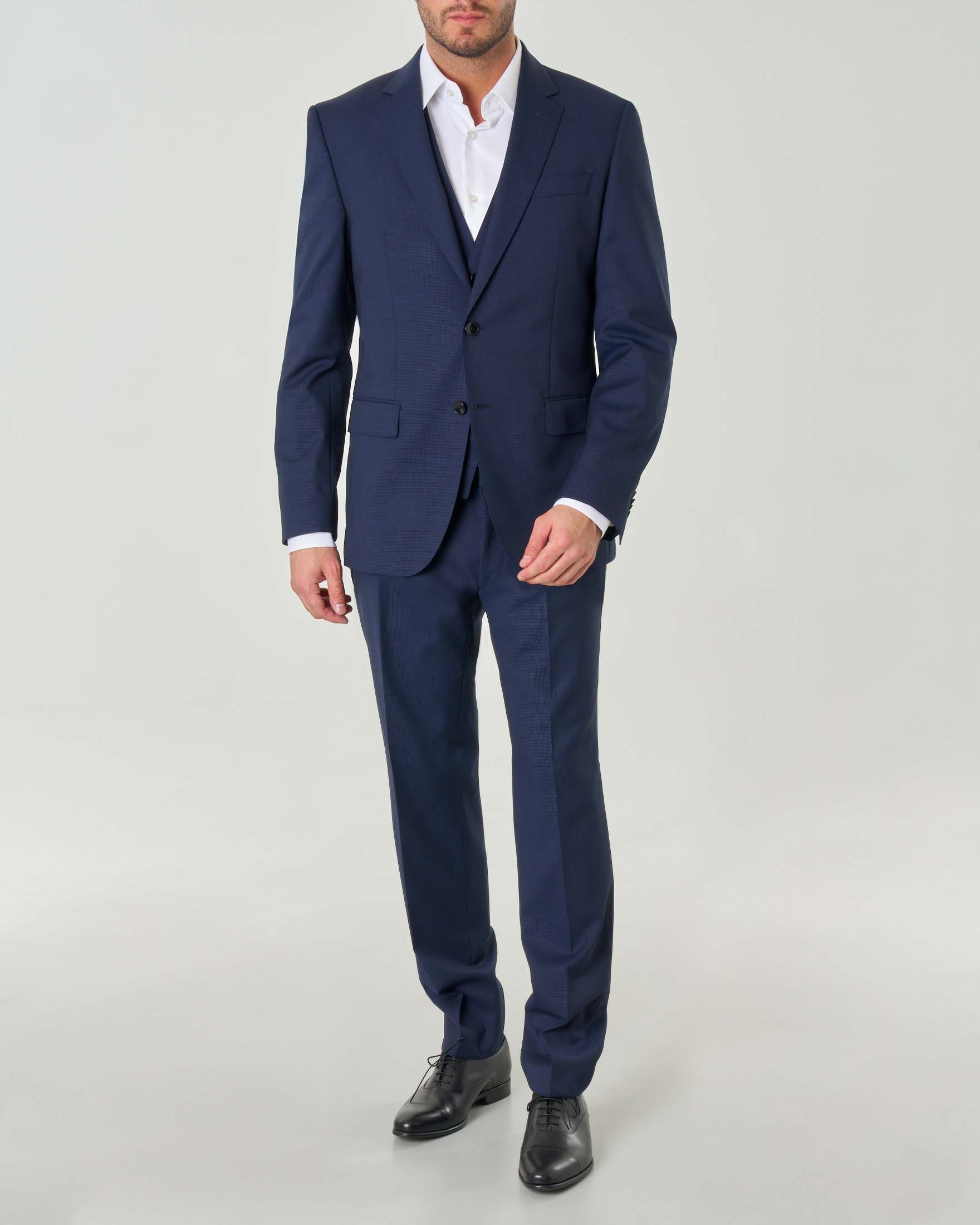 Abito Huge slim-fit blu in tessuto armaturato di lana stretch con gilet