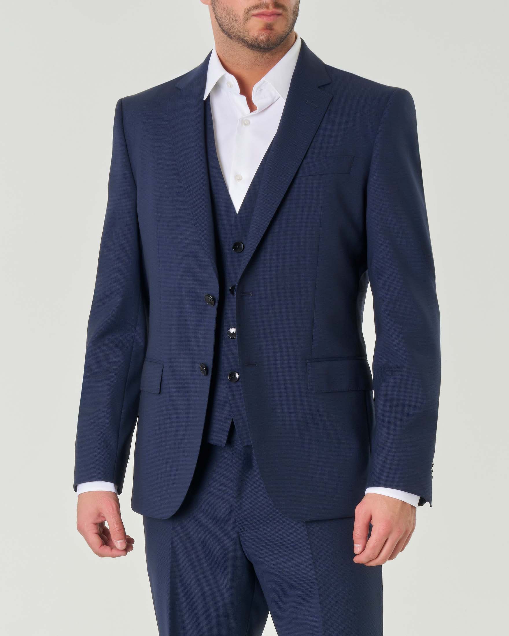 Abito Huge slim-fit blu in tessuto armaturato di lana stretch con gilet image