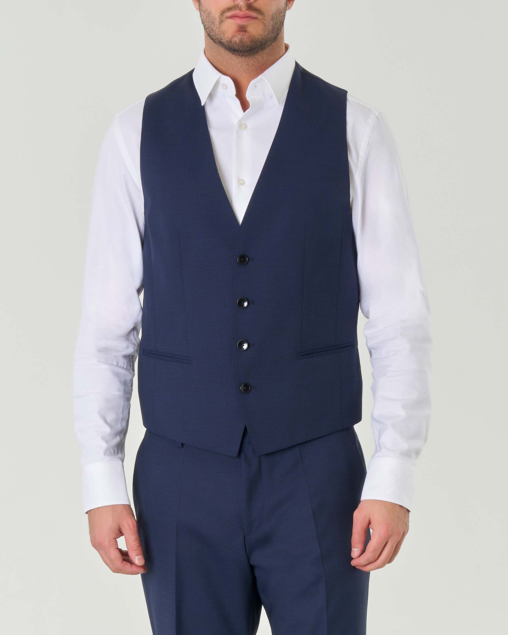 Abito Huge slim-fit blu in tessuto armaturato di lana stretch con gilet