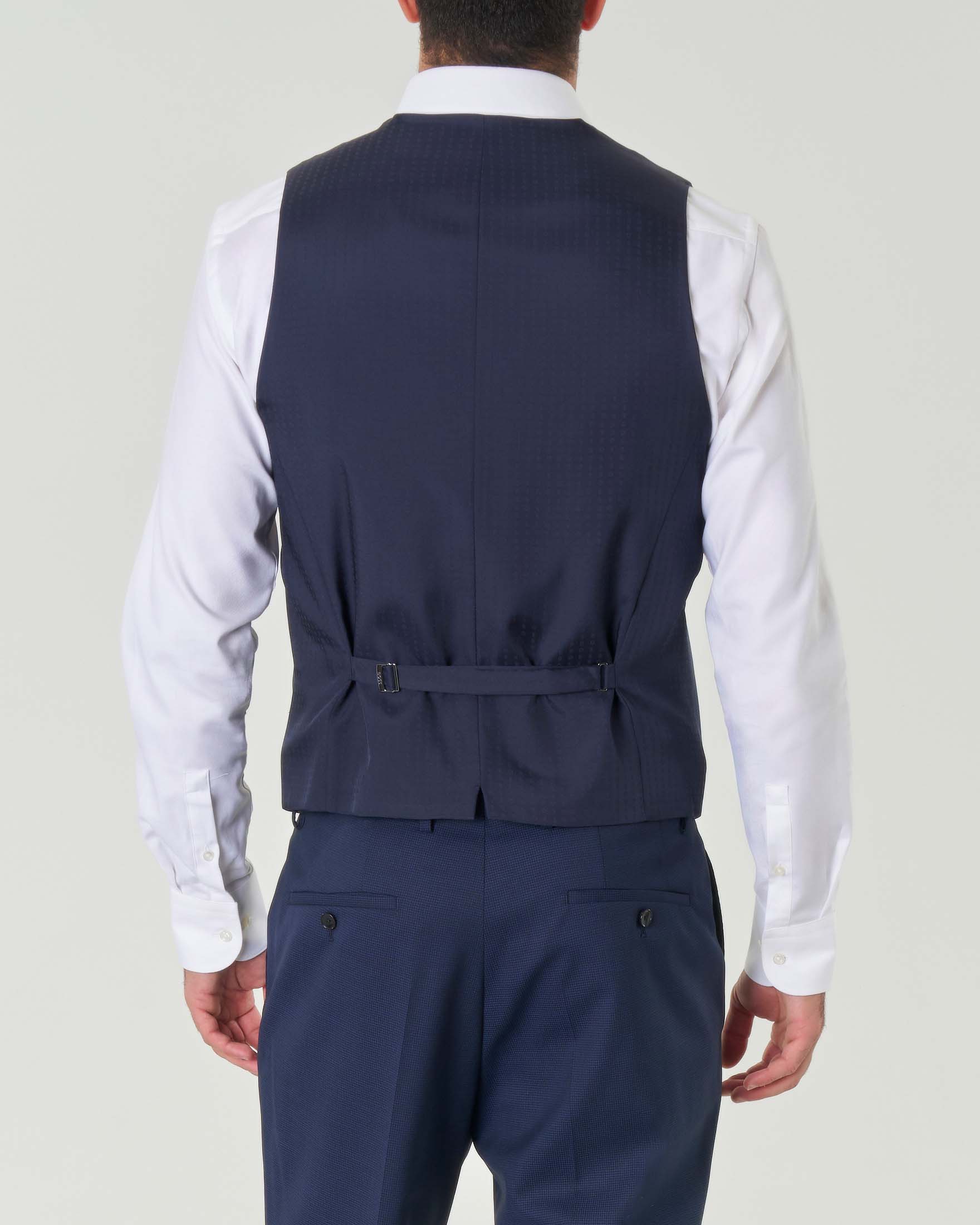 Abito Huge slim-fit blu in tessuto armaturato di lana stretch con gilet