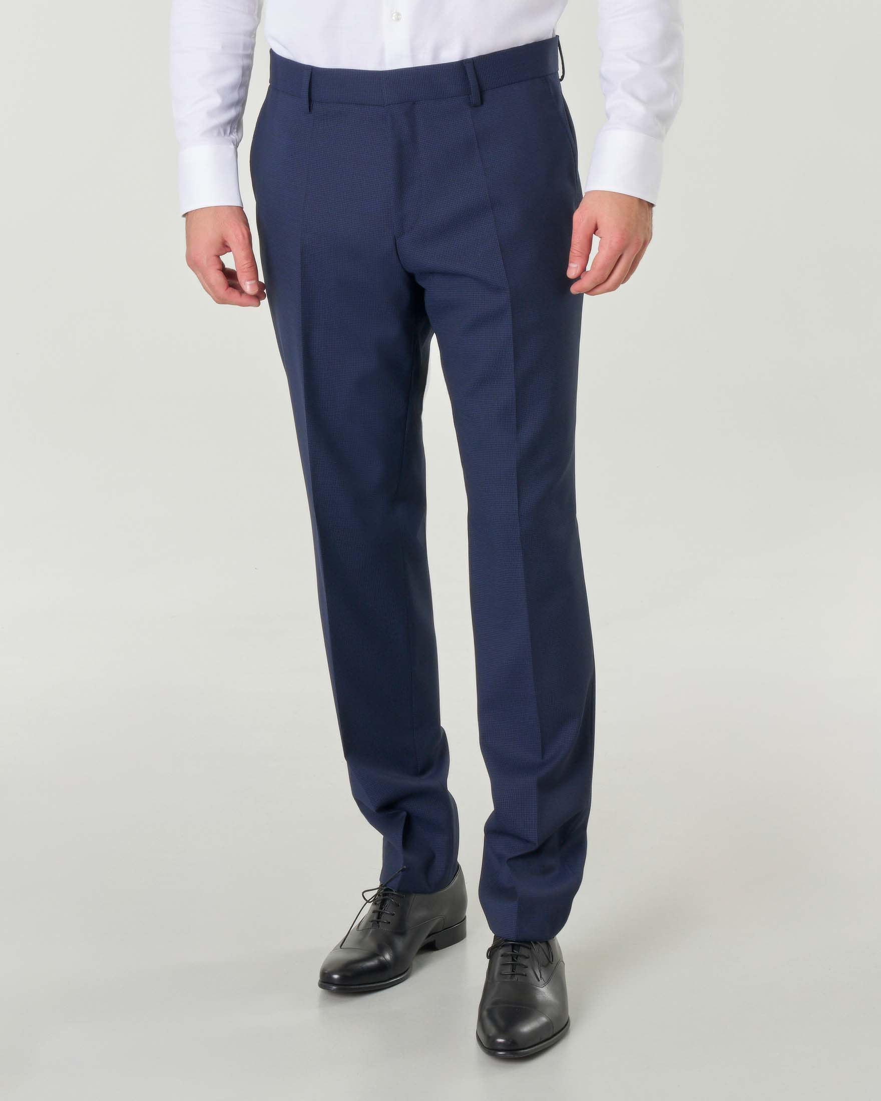 Abito Huge slim-fit blu in tessuto armaturato di lana stretch con gilet