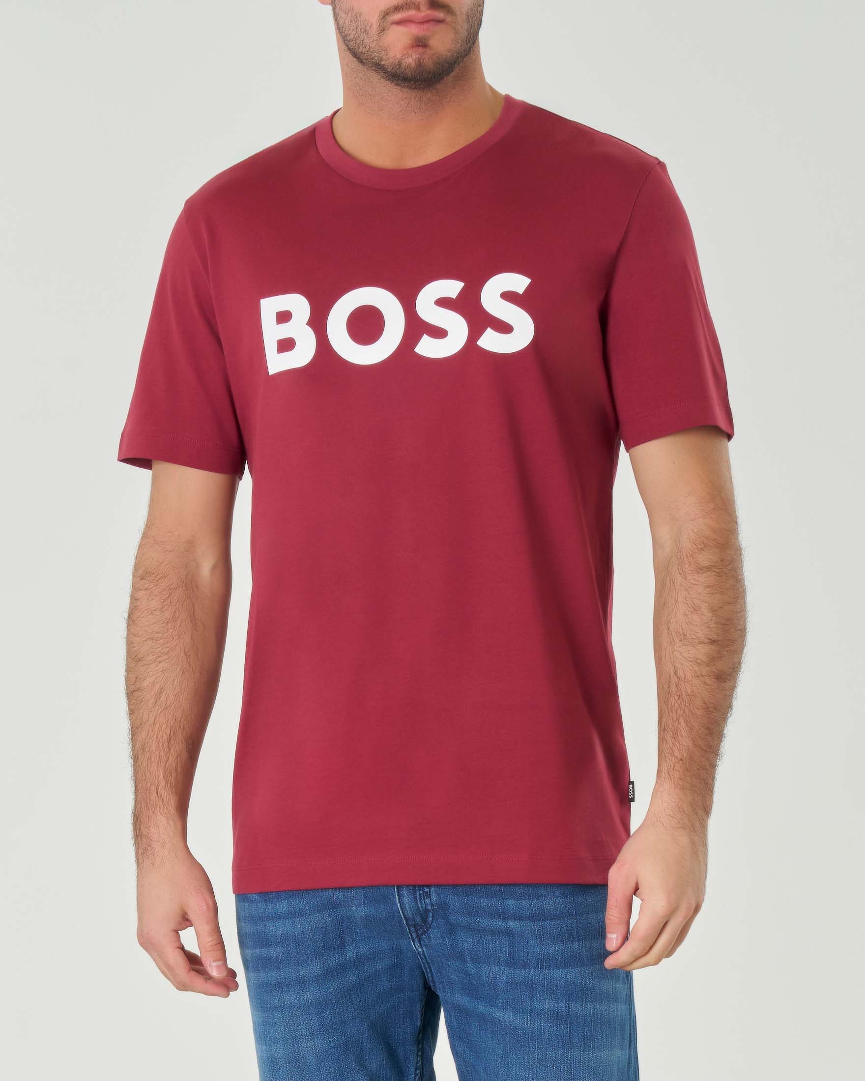 T-shirt bordeaux mezza manica con maxi logo bianco stampato