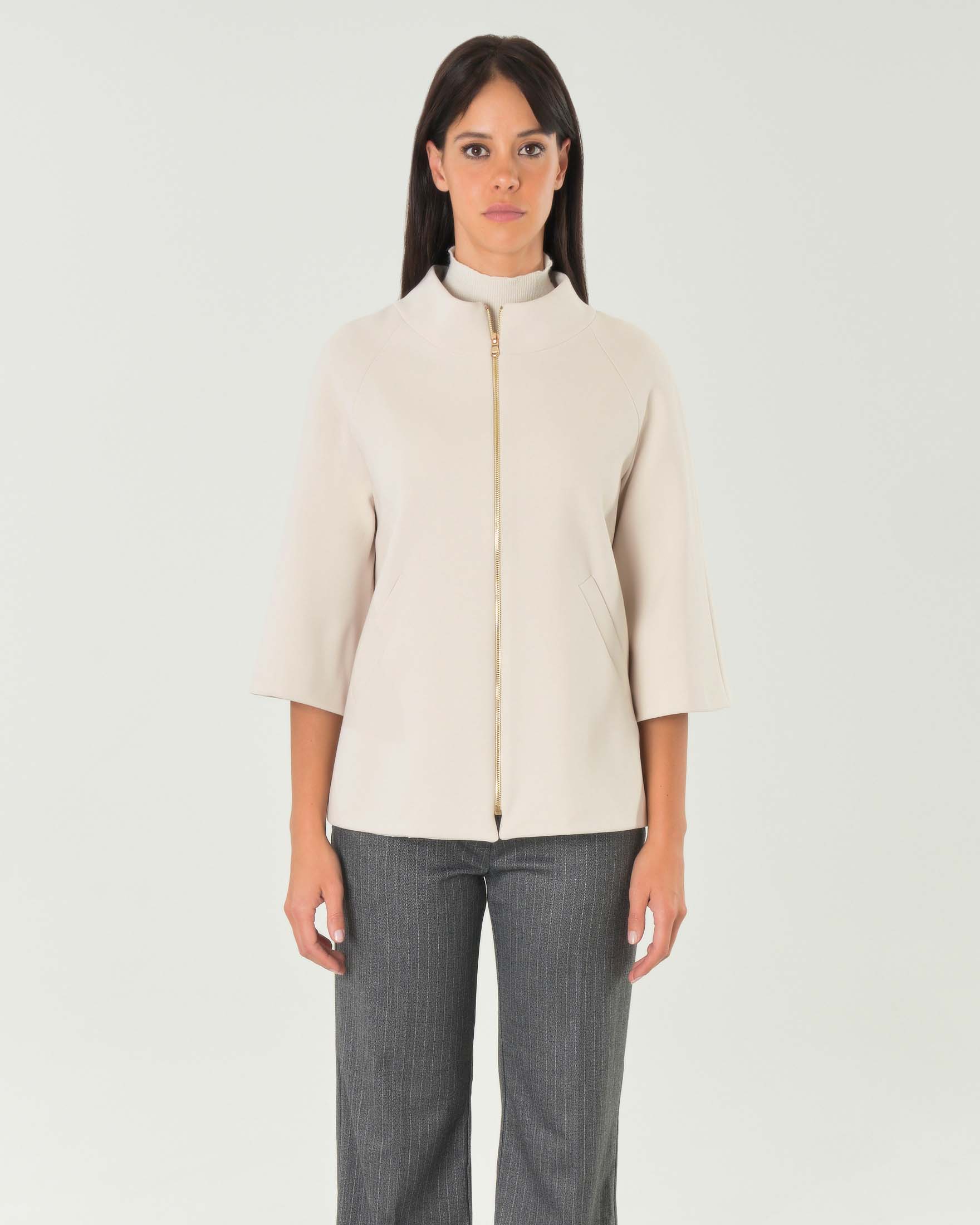 Caban color panna in misto viscosa con maniche tre quarti e collo in piedi image