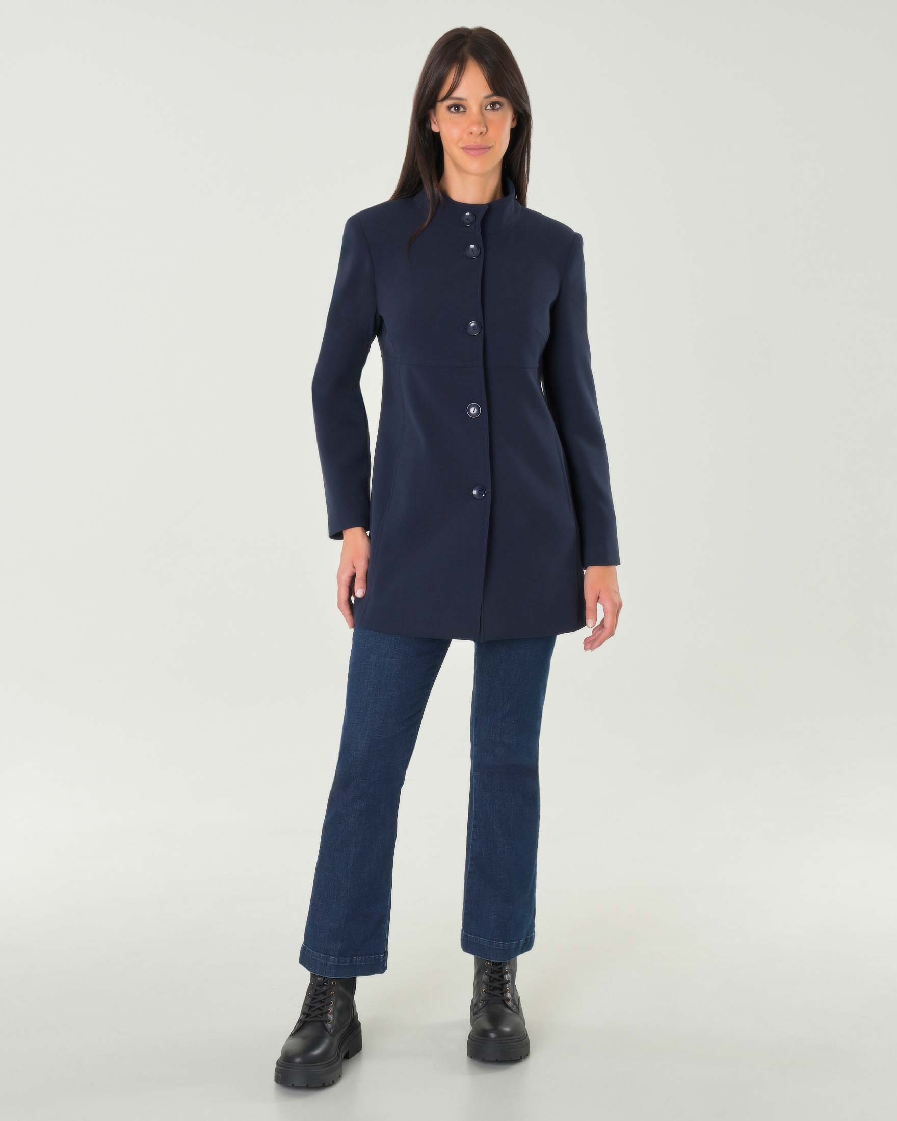 Cappottino blu in crêpe di misto viscosa con colletto in piedi image